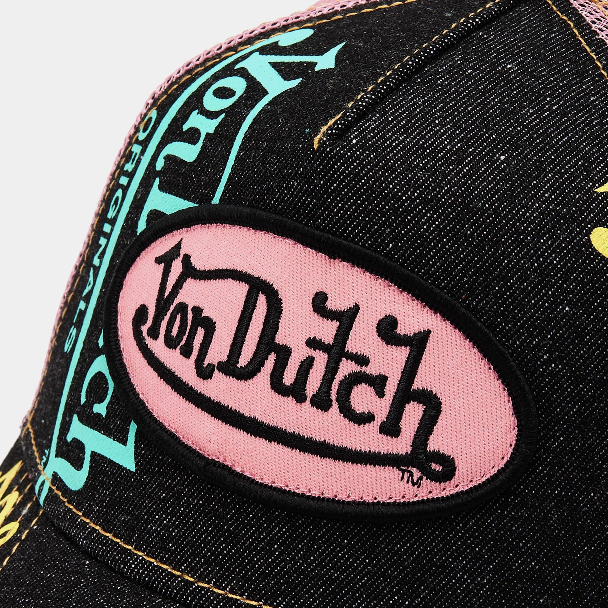 Von Dutch Pale Pink and Black Logo Cap Light Denim Pink Logo Trucker Hat | Von Dutch main image 2
