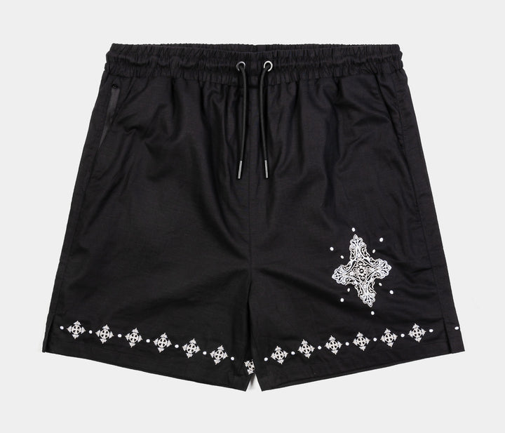 Maison Article Crosses Cotton Mens Shorts Black Blue MAHS406