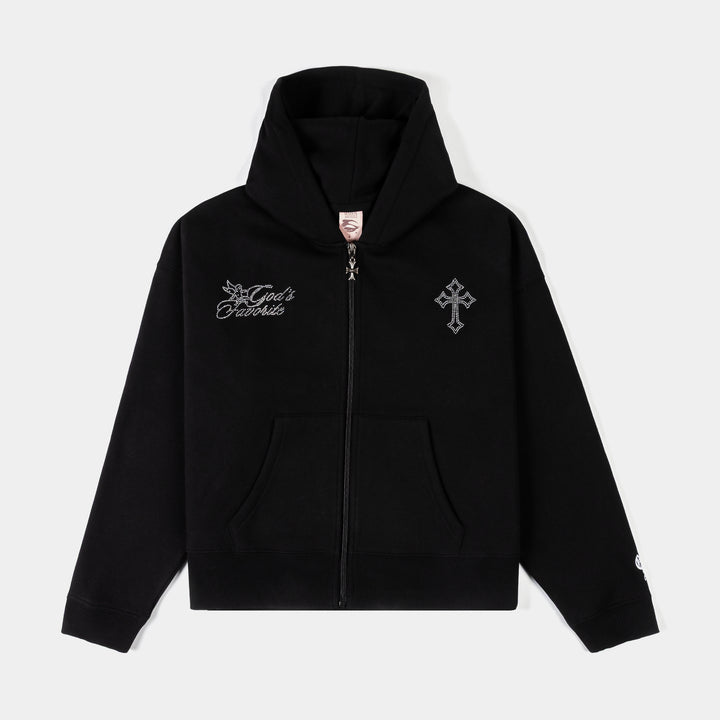 Original Sin Angel Wings Fleece Zip Up Womens Hoodie - Black Pink