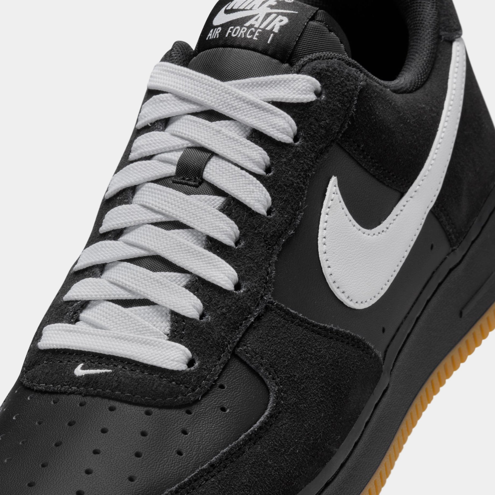 Black Gum Black Air Force On Foot Black Gum Black And White Suede