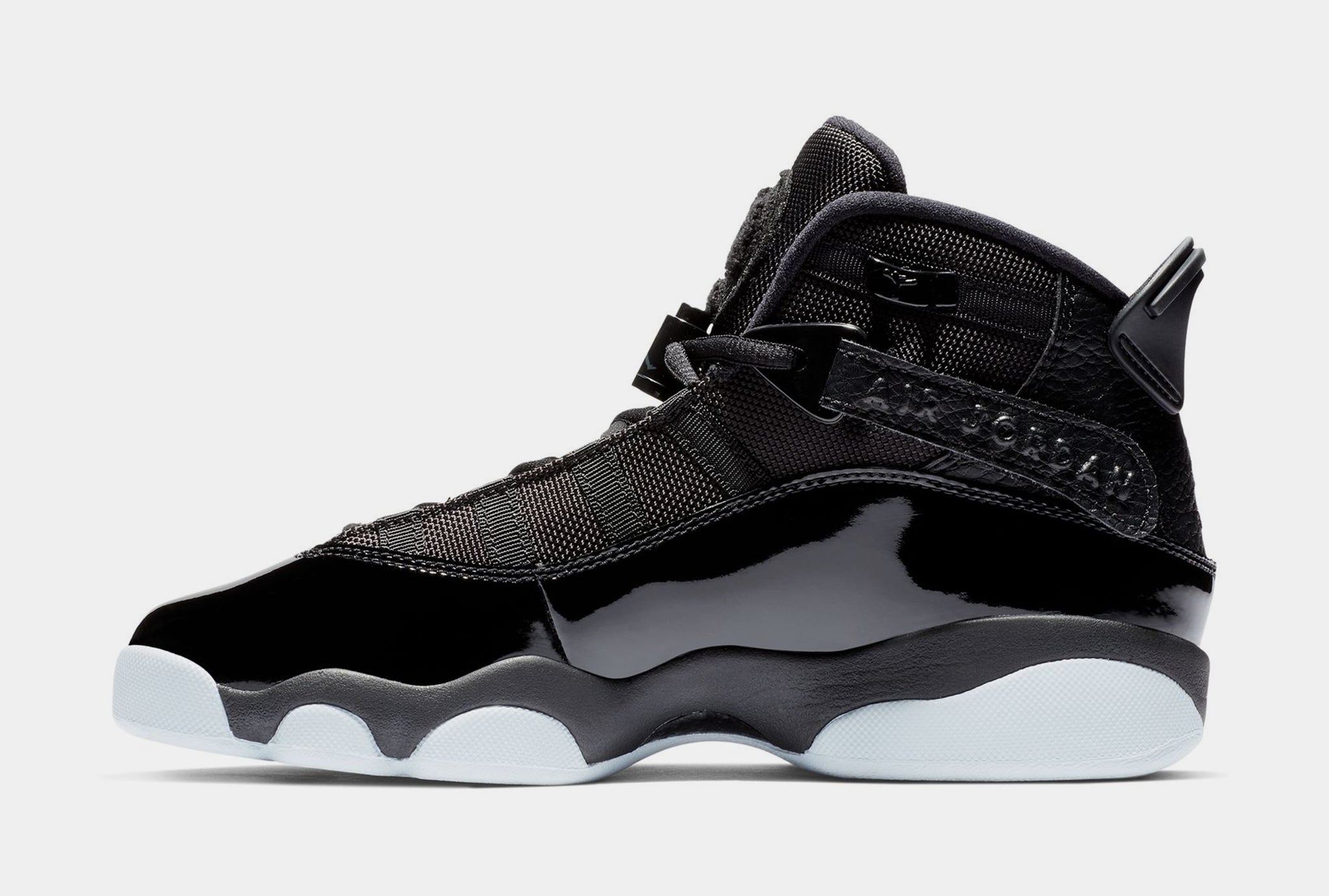 Jordan 6 Rings Grade School Basketball Shoes Black White Black 323419 ...