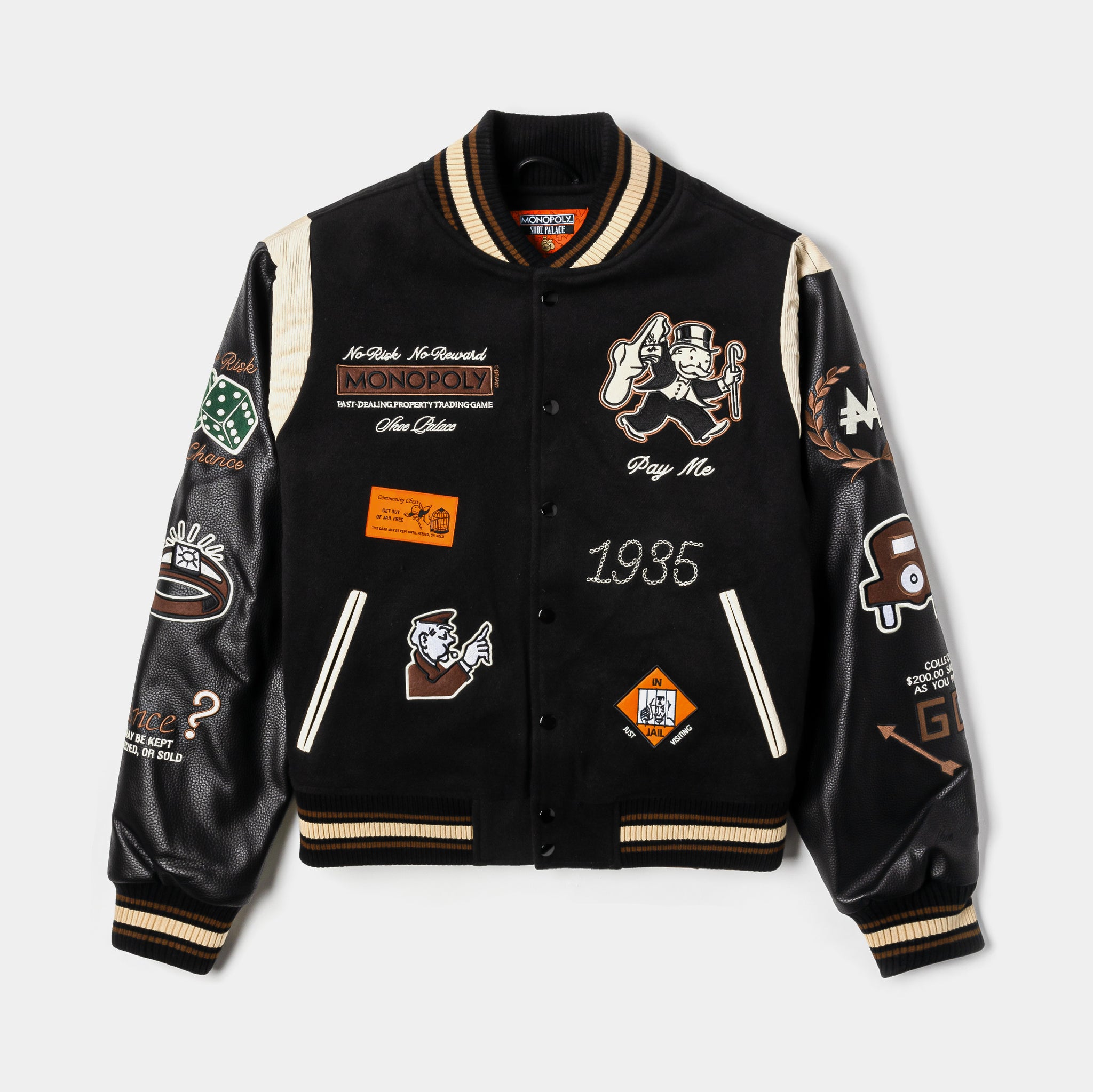 Shoe Palace SP x Monopoly No Risk Varsity Mens Jacket Black Brown