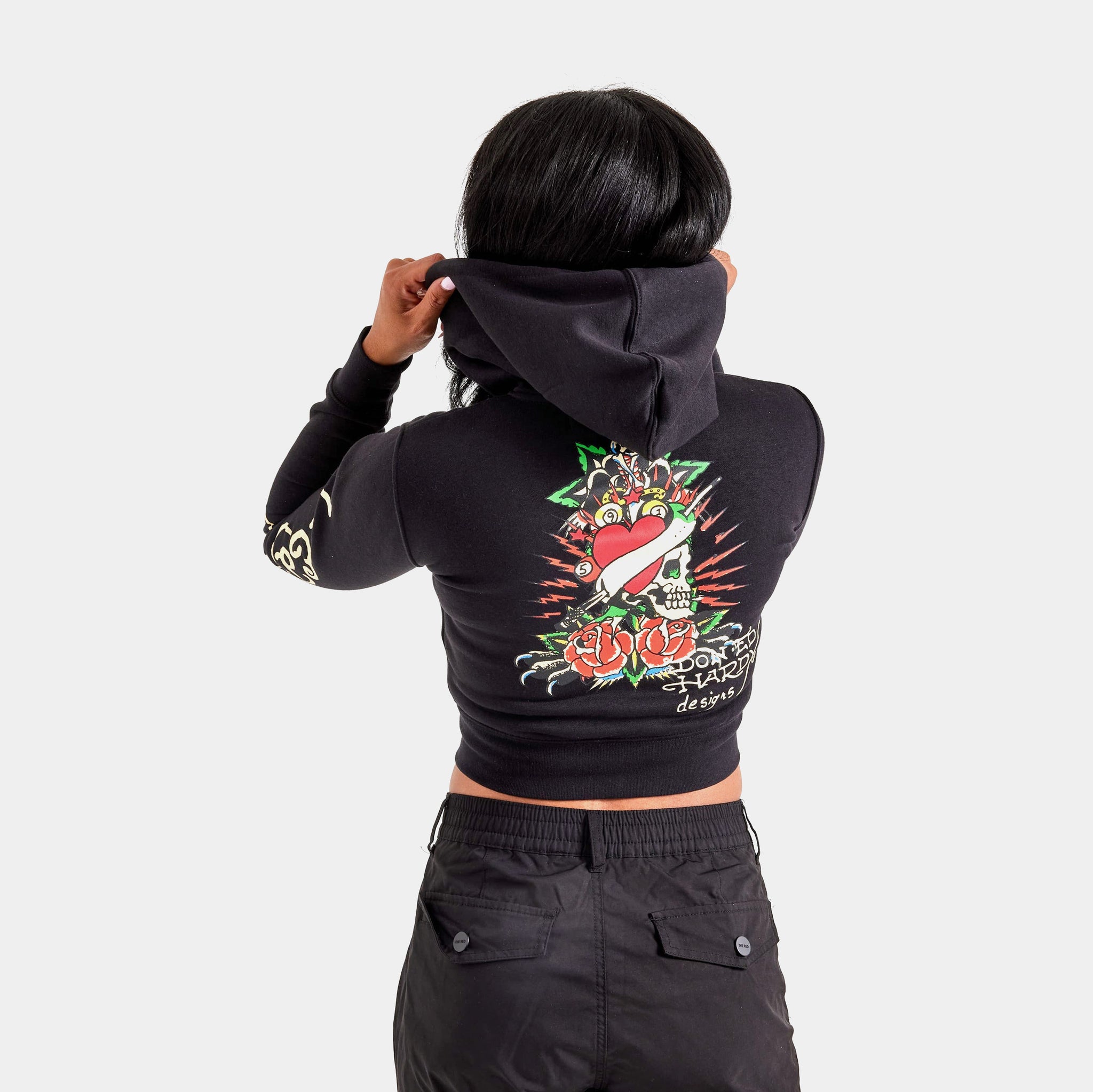 Ed Hardy Rose Skull Zip Up Womens Hoodie Black White EHW1800