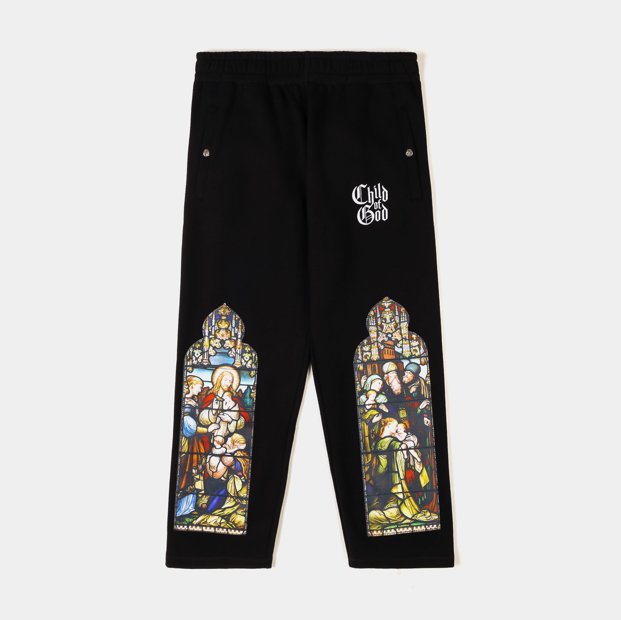 CTHDRL Biblical All Over Print Washed Fleece Mens Sweatpants Black
