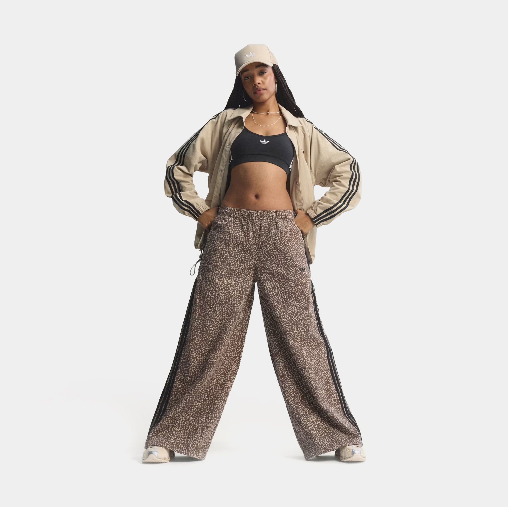 adidas Denim Firebird Oversized All Over Print Womens Pants Earth 
