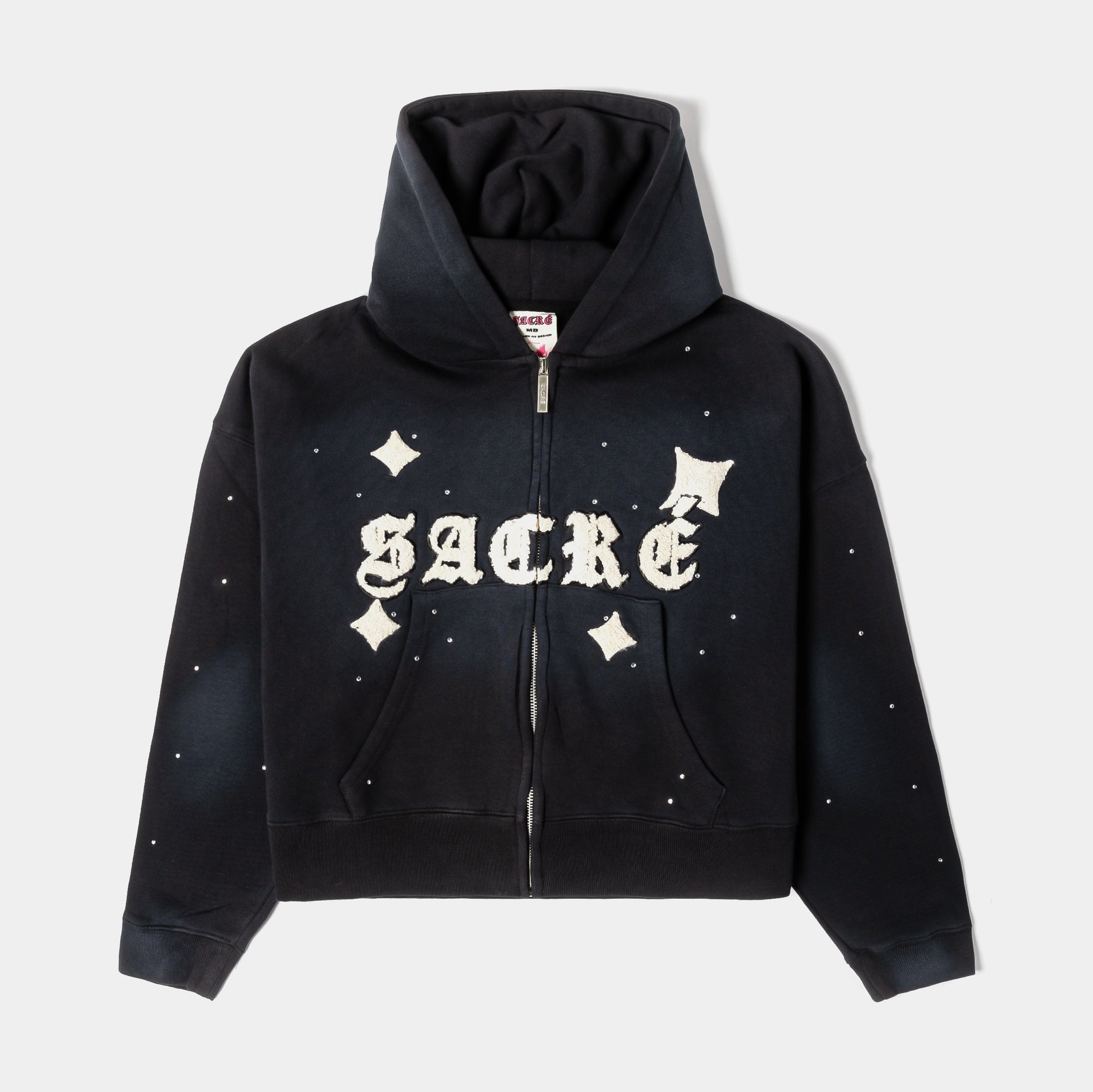 Sacré Angel Soft Zip Up Womens Hoodie Black Cream SCRHD106 – Shoe 