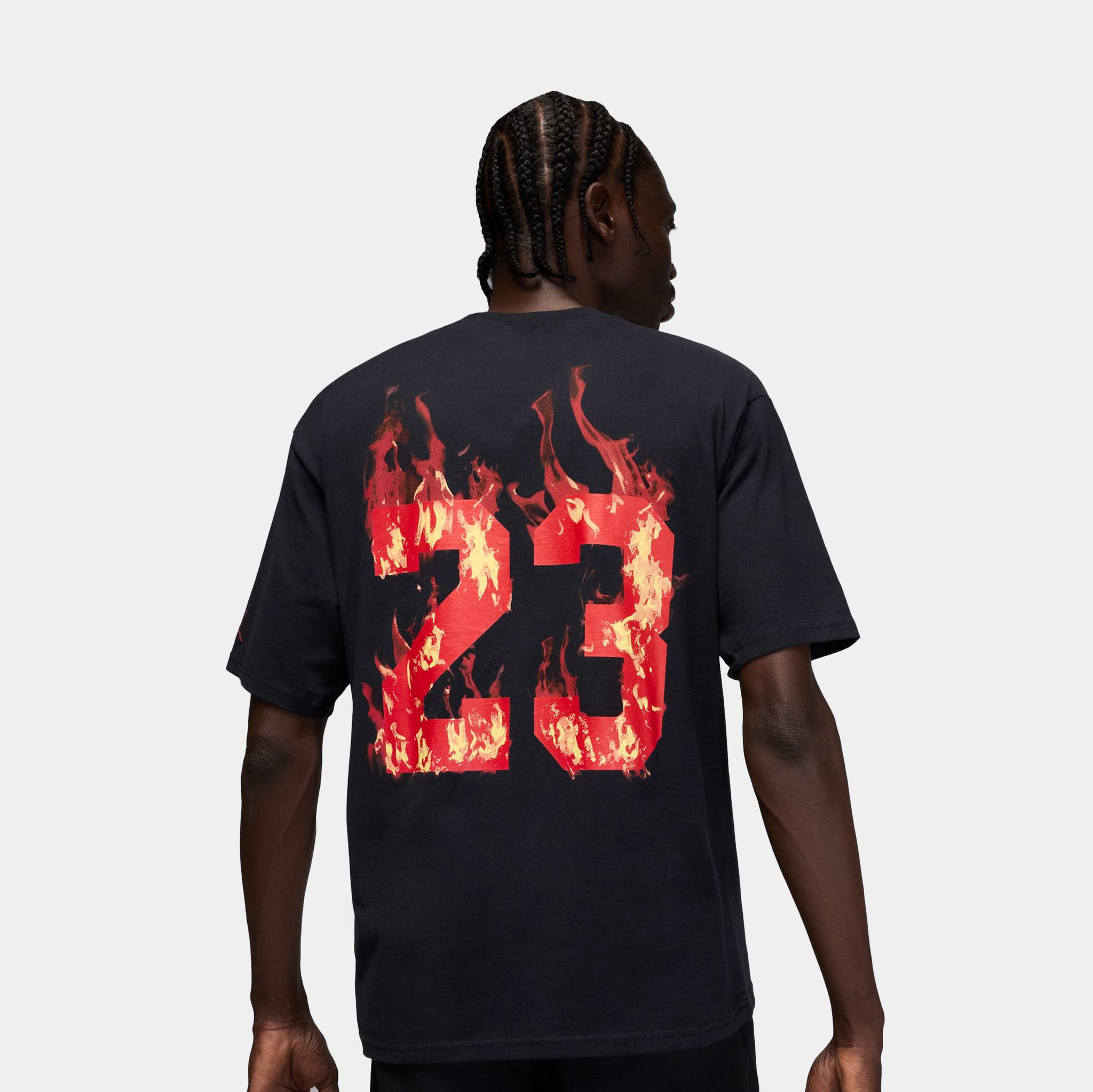 Jordan AJ5 Fire Graphic Mens Short Sleeve Shirt Black Red IQ6956