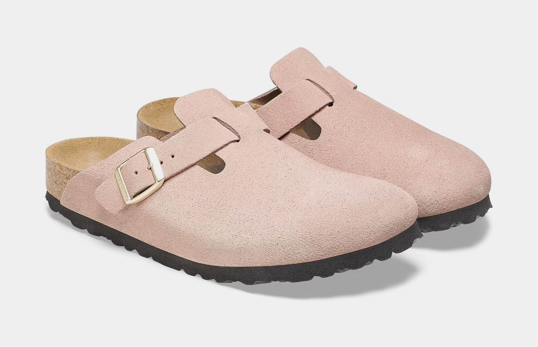Birkenstock Boston Suede Leather Womens Sandals Pink Gold 1026171
