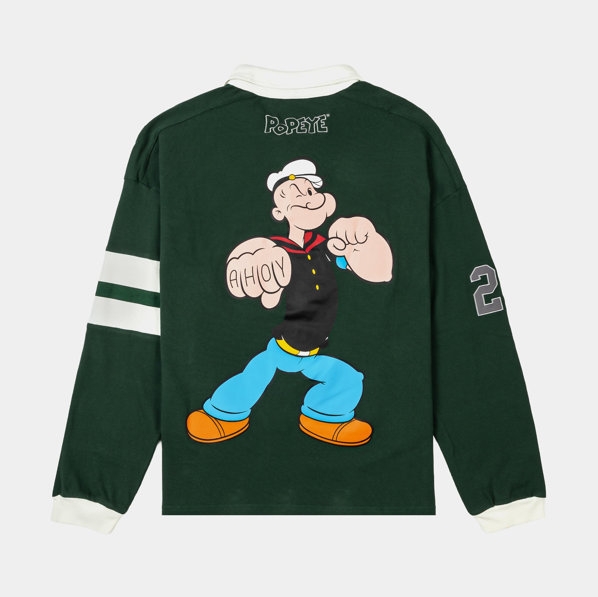 DESCENDANT×POPEYE 813 Pullover Shirt-2 SP x Popeye Bruiserboy Mens Long Sleeve Shirt Green White POPLS101