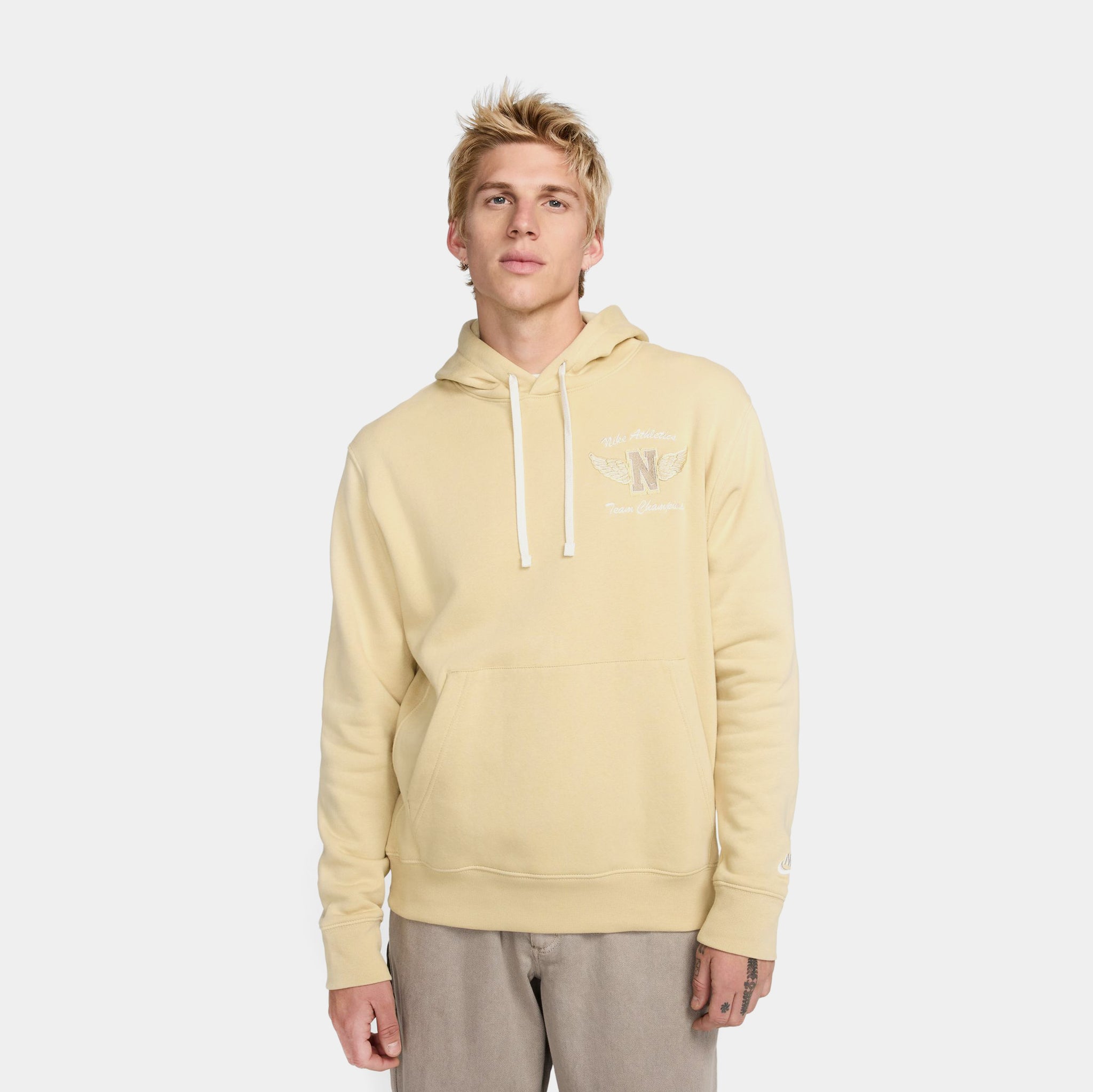 Nike NSW Team Champion Pullover Mens Hoodie Gold White HJ6907-783