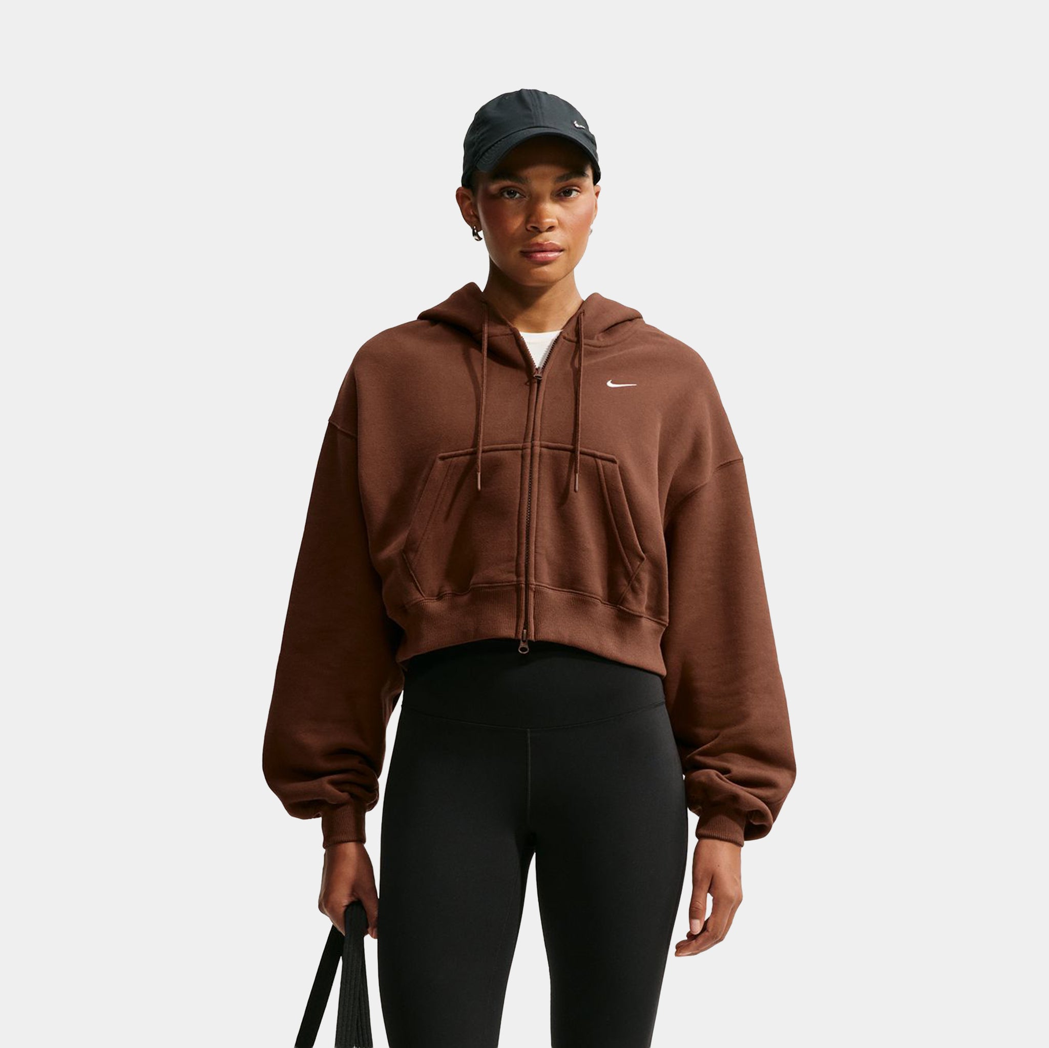 ぷぅ Nike Studio Fleece Oversized Full Zip Cropped Womens Hoodie Cacao