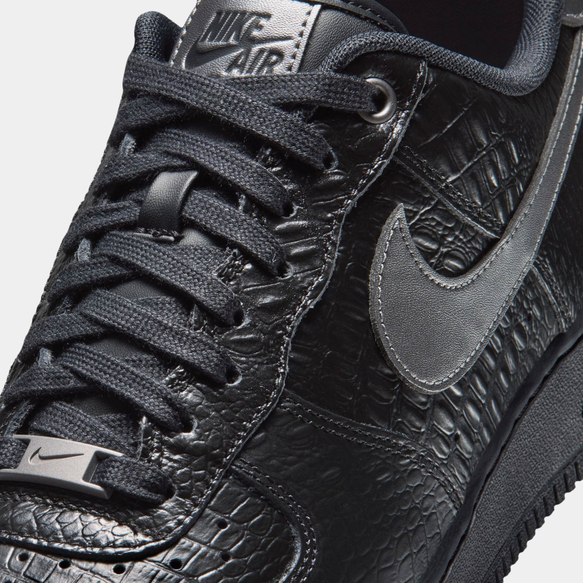 Nike Air Force 1 Low Triple Black Croc Mens Lifestyle Shoes Black