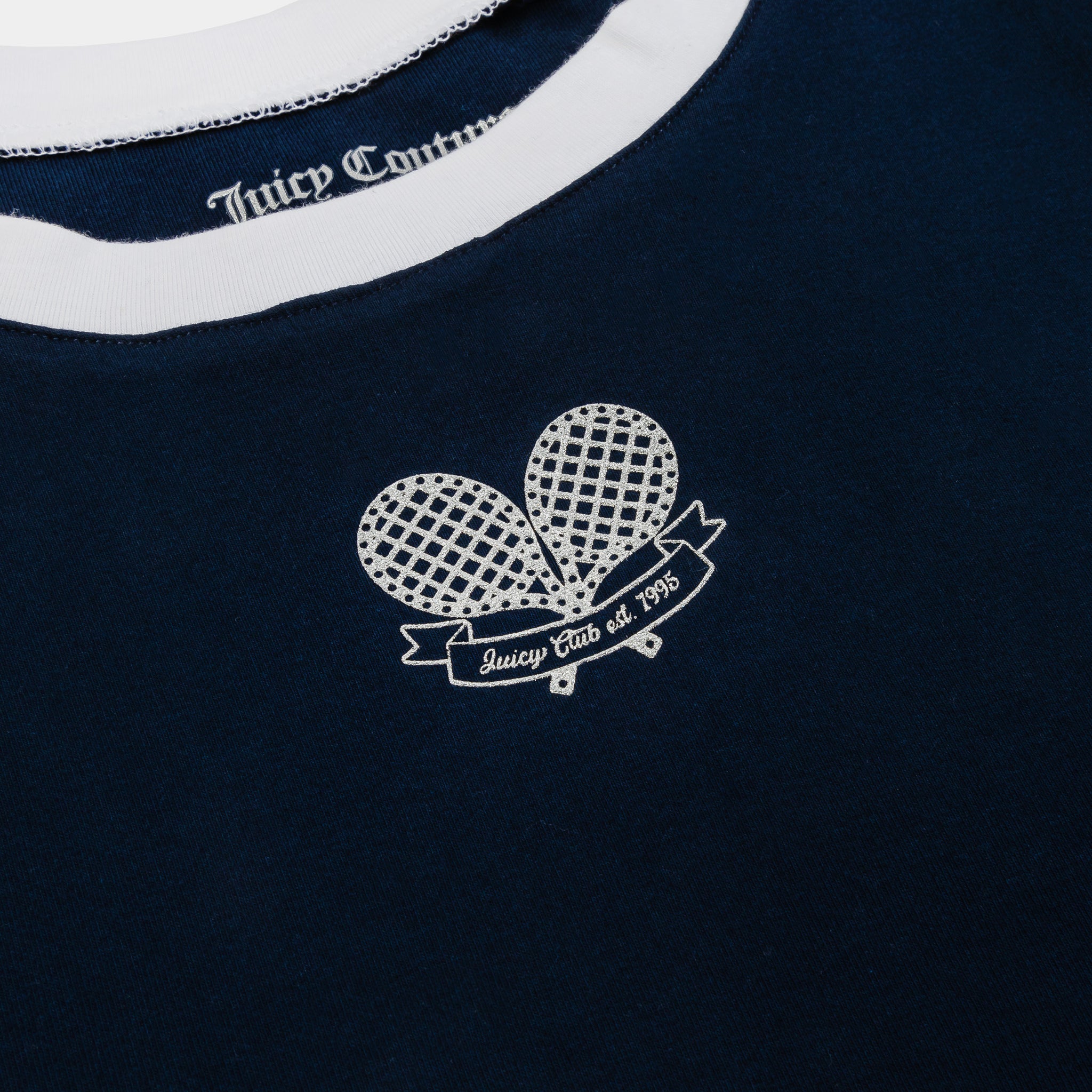 Juicy Couture Tennis Baby Tee Womens Short Sleeve Shirt Blue White