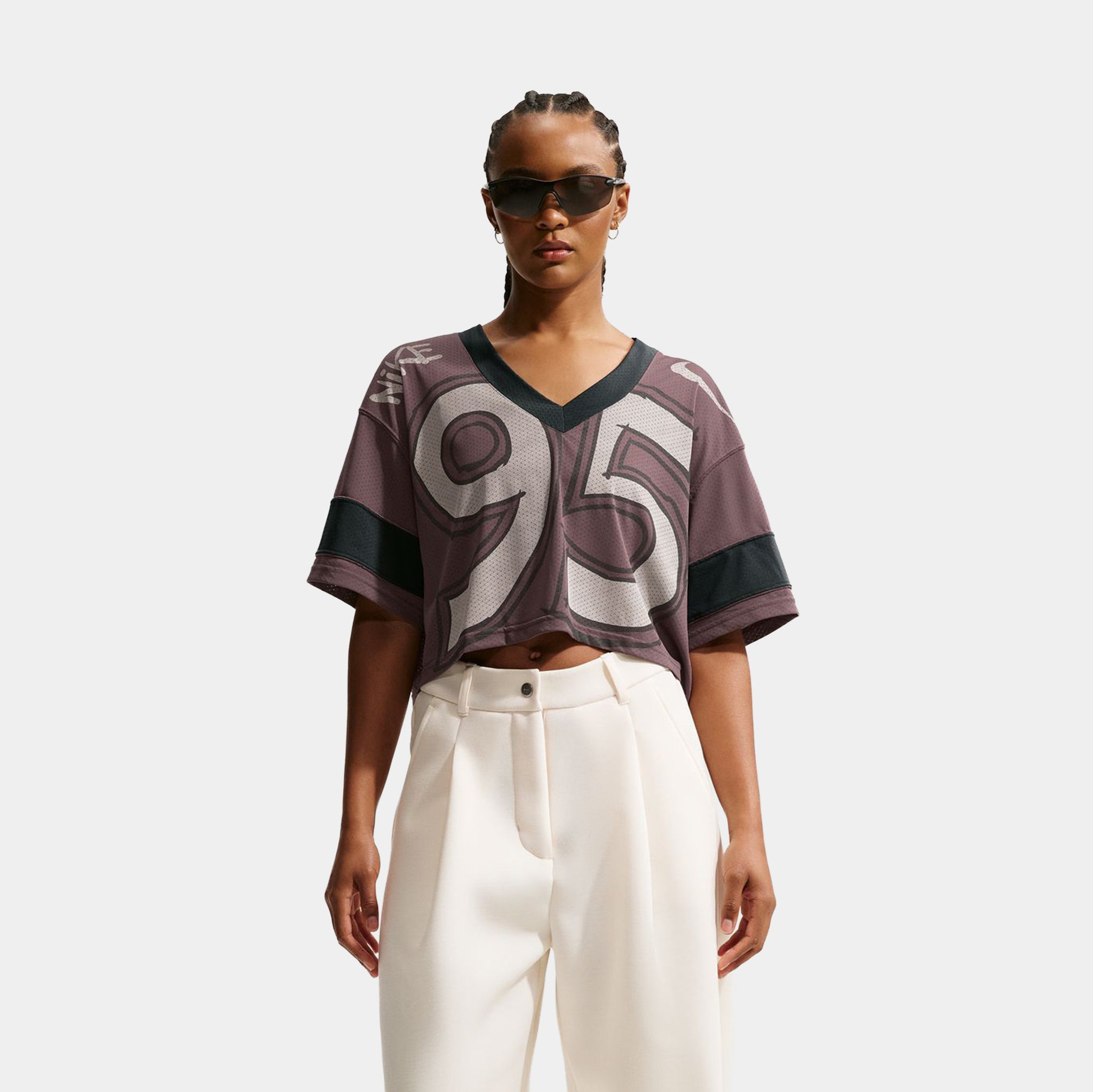 Nike NSW Oversized Cropped Womens Jersey Brown Grey IQ0063-502