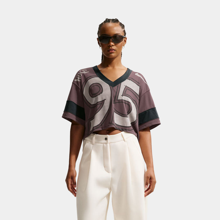 Nike NSW Oversized Cropped Womens Jersey Red White IQ0063-657