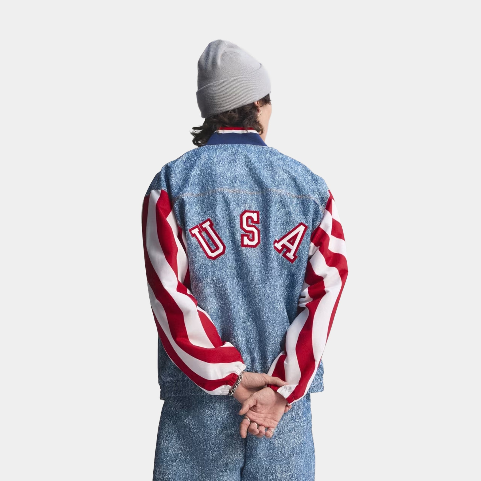 adidas Denim Graphic Track Mens Jacket White Dark Blue KB2712
