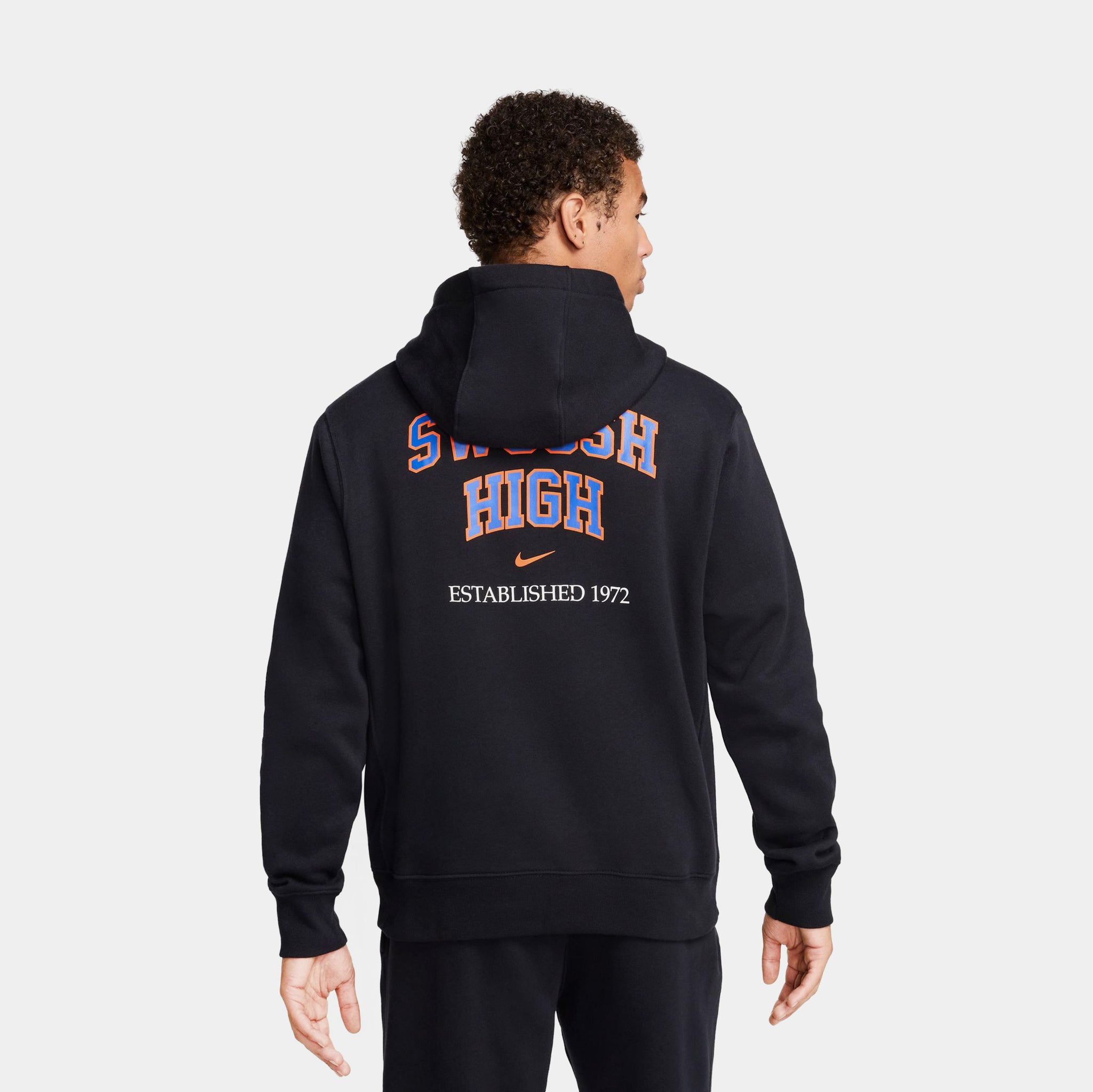 Nike NSW Swoosh High Club Pullover Mens Hoodie Black Orange HJ6907 
