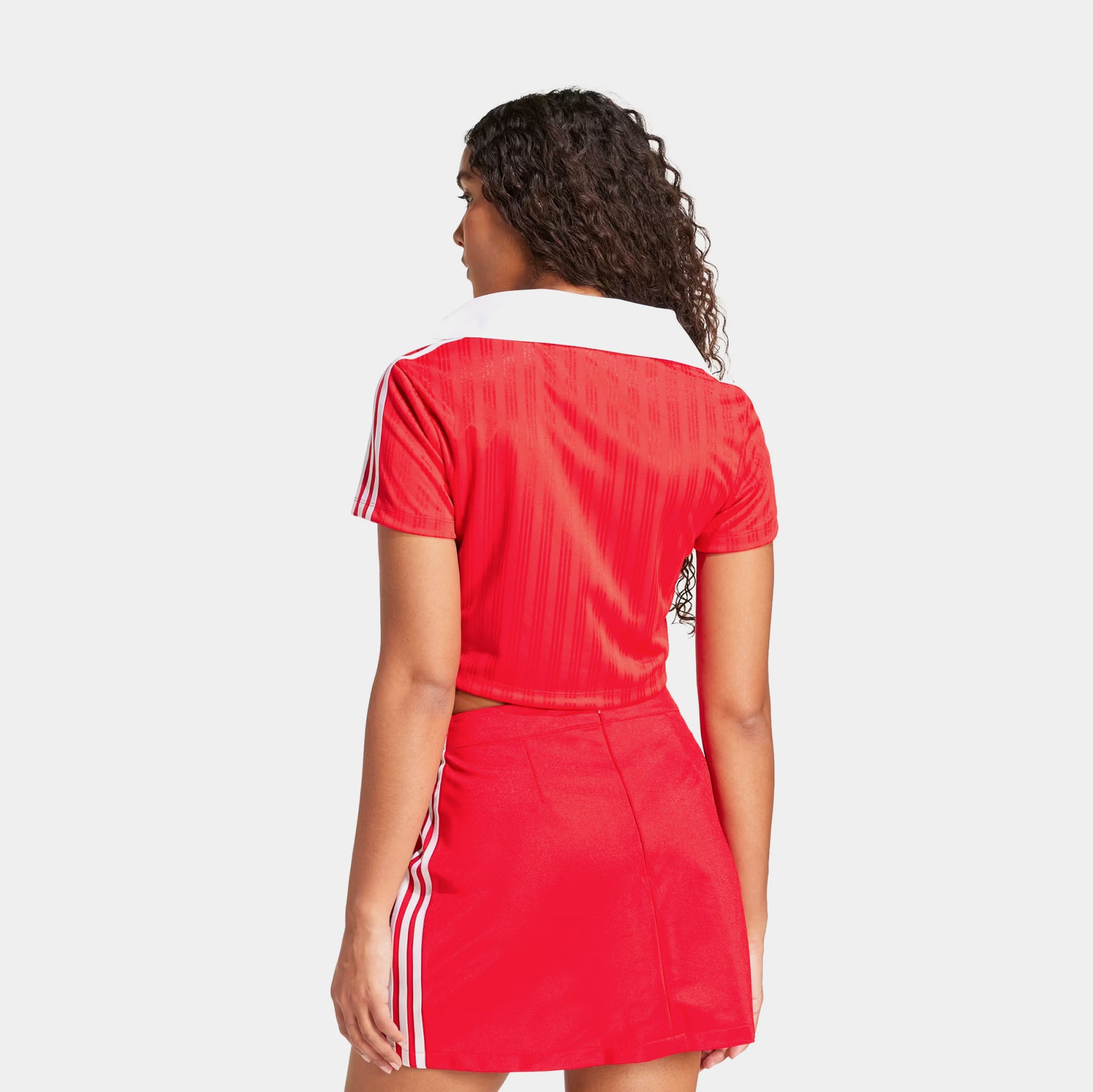 adidas Originals Adicolor Football Jacquard V-Neck Crop Women's Polo Shirt, Red, Size: Small, Polyester