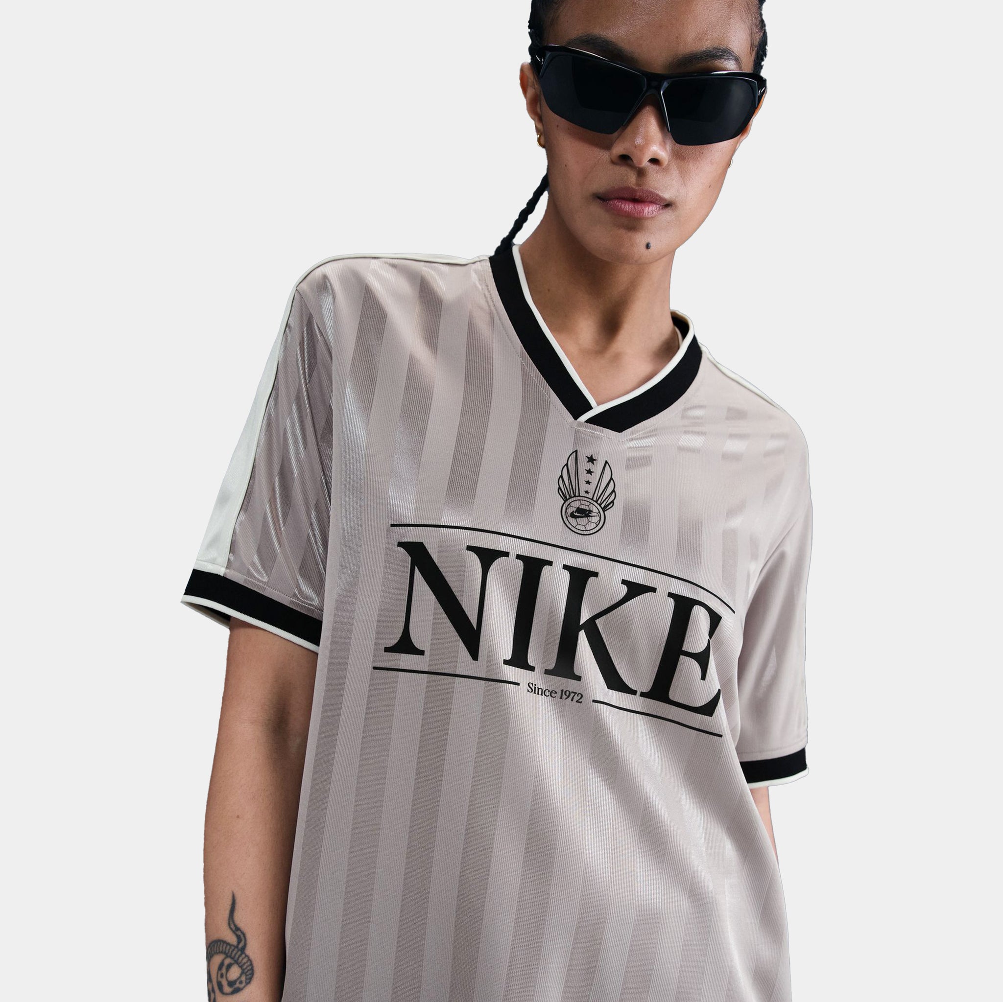 Nike NSW V Neck Top Womens Jersey College Grey Sail Black Black