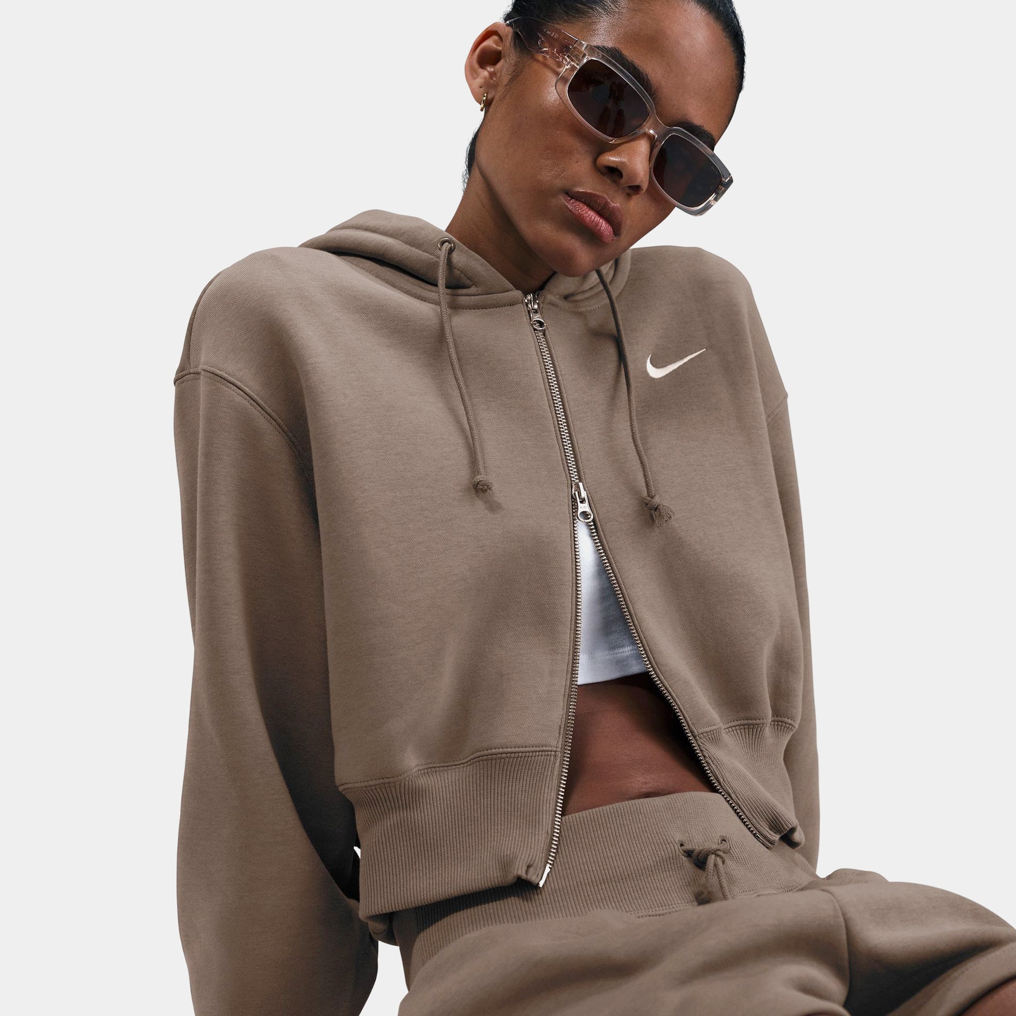 Cropped Nike Mini Swoosh Oversized Hoodie Oatmeal Oversized