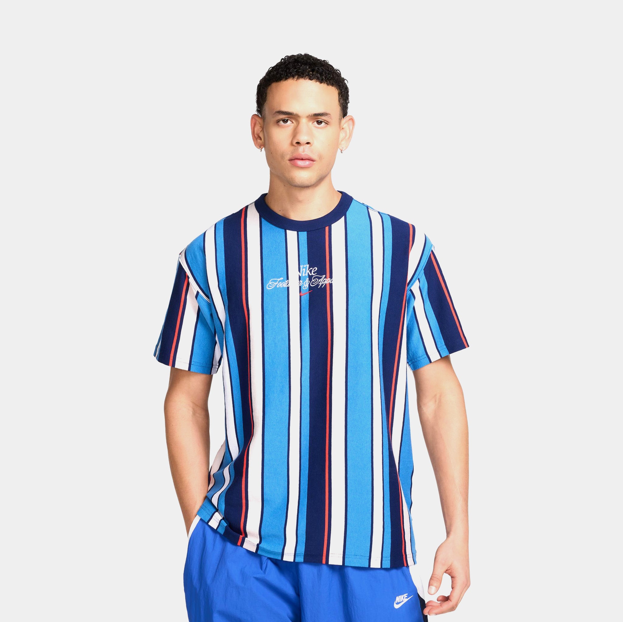 Nike NSW Max 90 Stripe Mens Short Sleeve Shirt Blue Black HJ0616