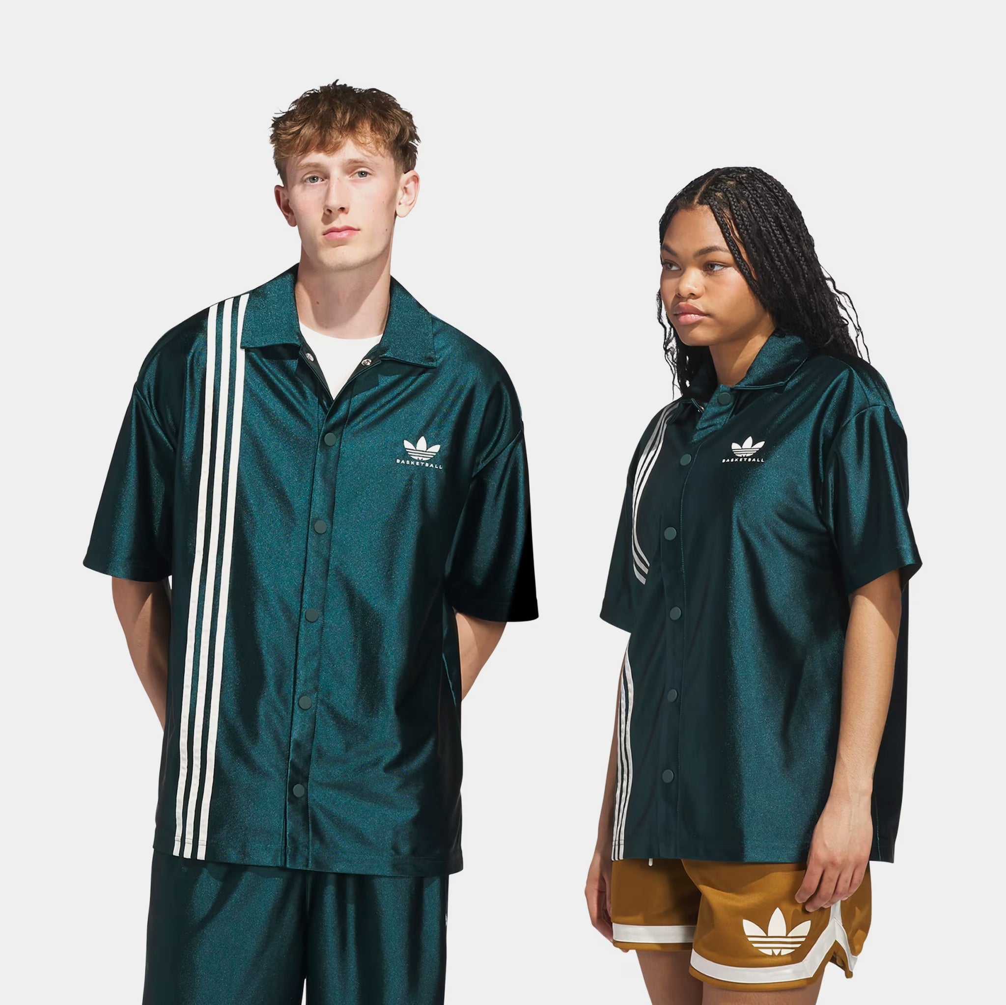 adidas Summer Shooting Button Up Mens Short Sleeve Shirt Aurora