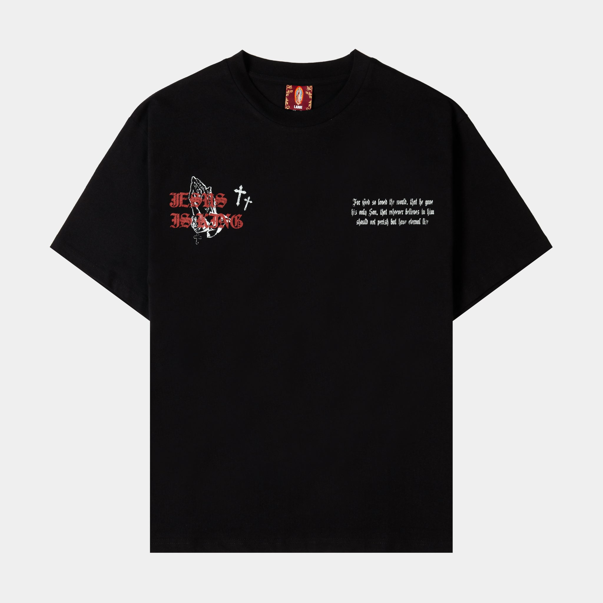 CTHDRL Jesus Is King Mens Short Sleeve Shirt Black Red MRSS201