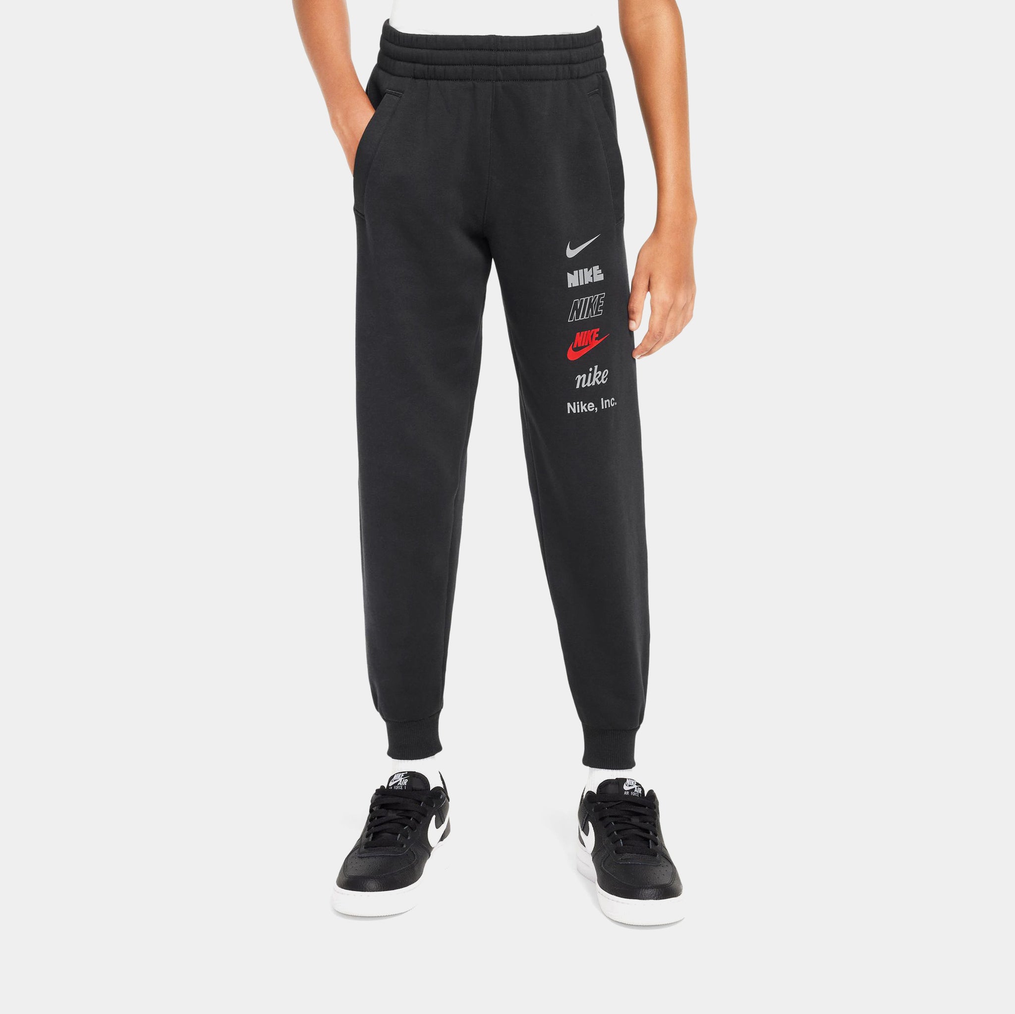 Nike NSW Club Fleece Joggers Grade School Pants Black Red HQ0973