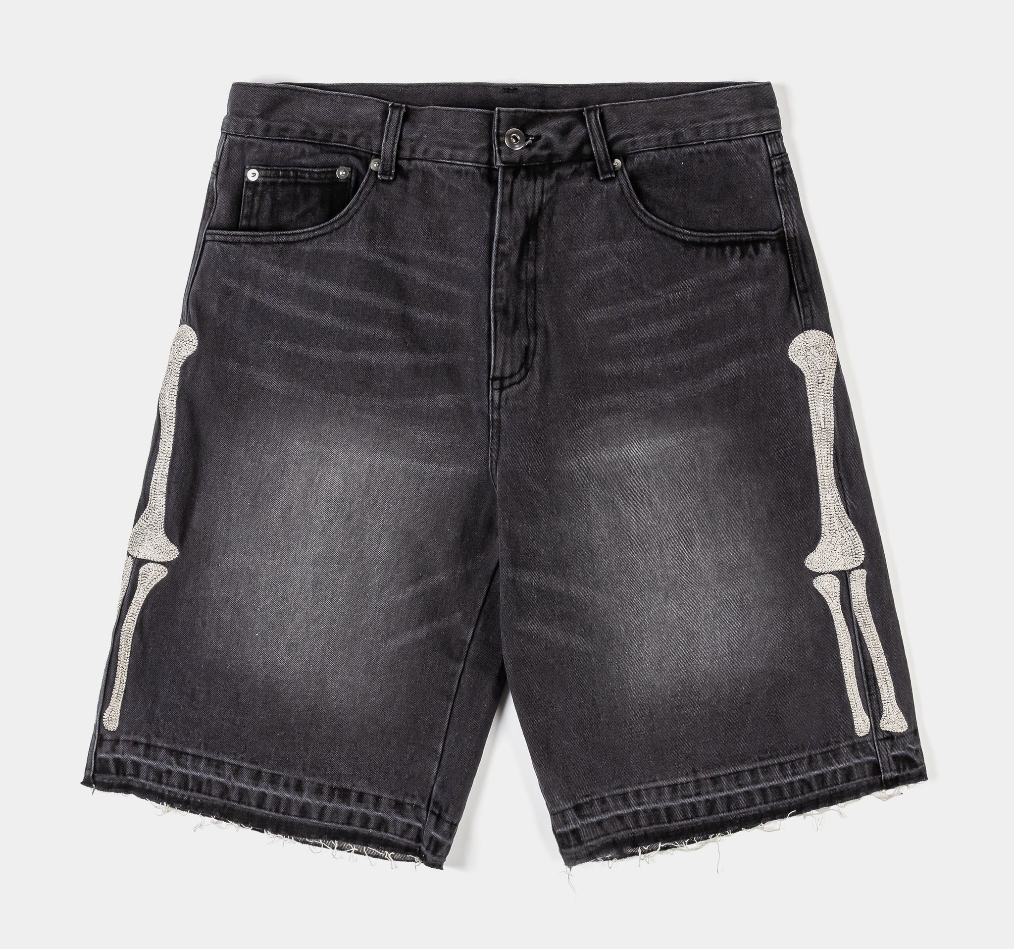 Maison Article Bones Denim Washed Mens Shorts Black Cream MADS203