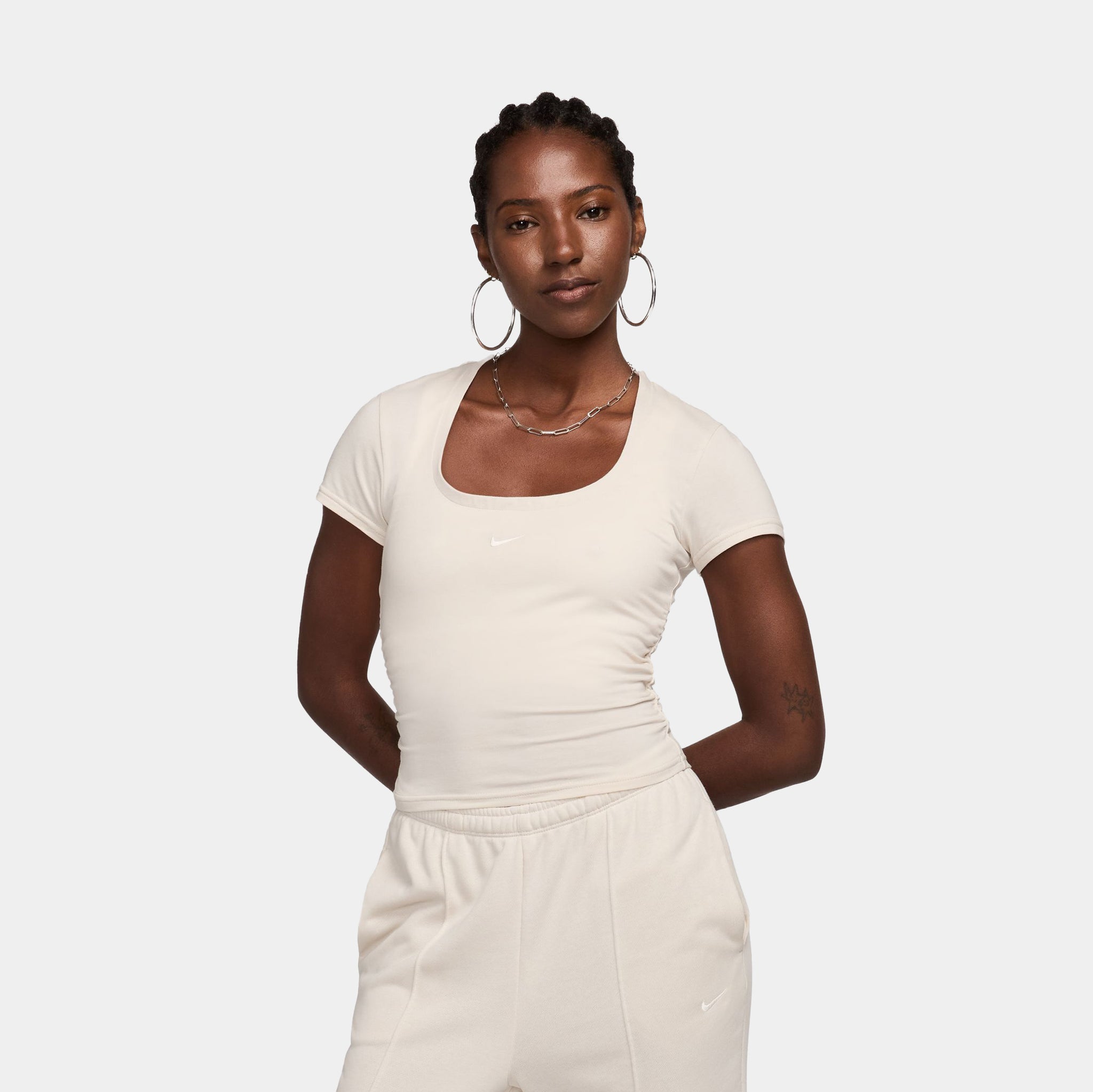 Nike NSW Chill Knit Square Neck Womens Short Sleeve Shirt Brown