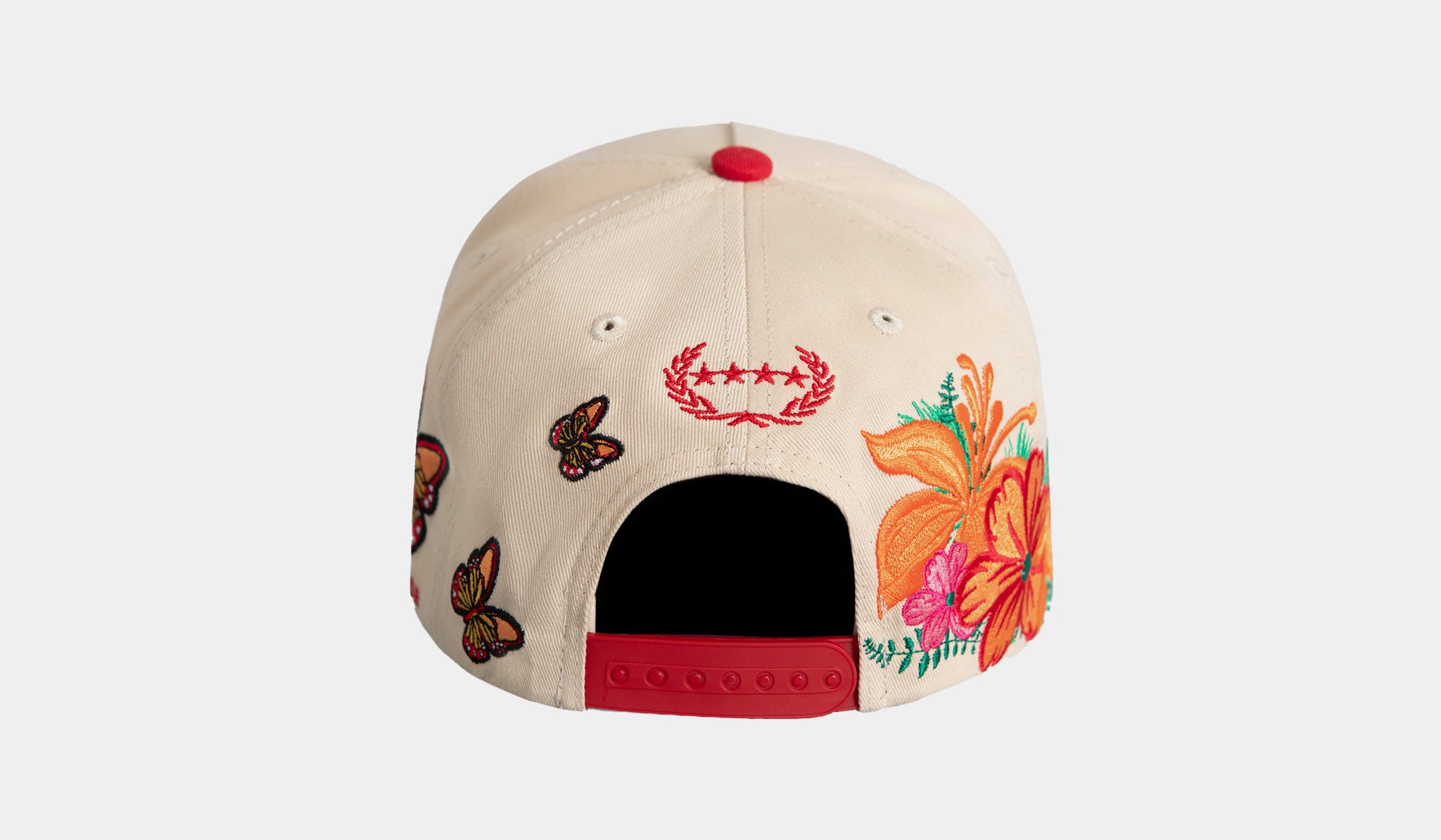 Never Apologize Embroidered Cream Baseball Cap with Red Script SORRY NOT IMPRESSED SAND RED FLORAL TWILL TRUCKER main image 4
