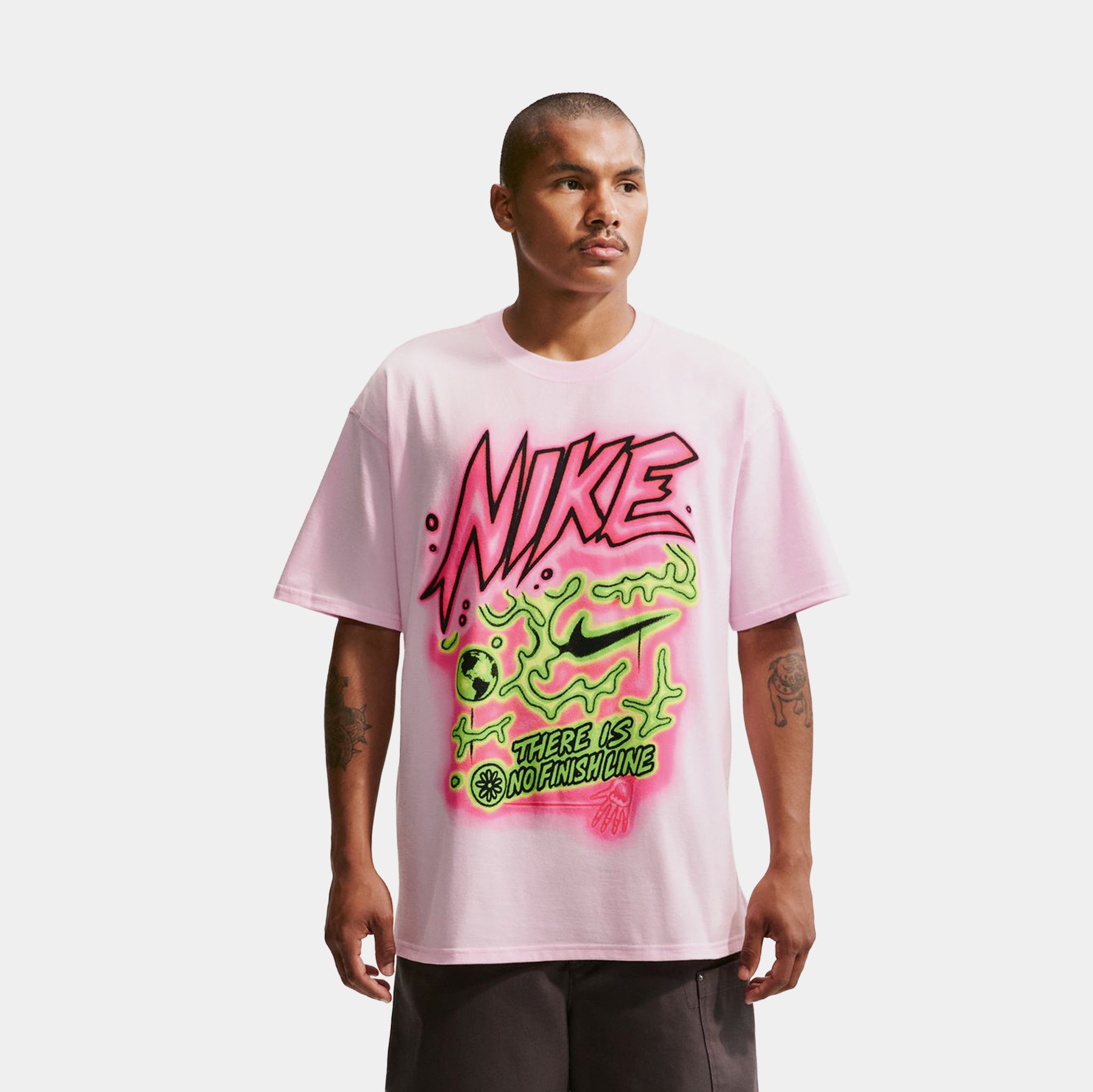 Nike Max90 No Finish Line Mens Short Sleeve Shirt Pink Green