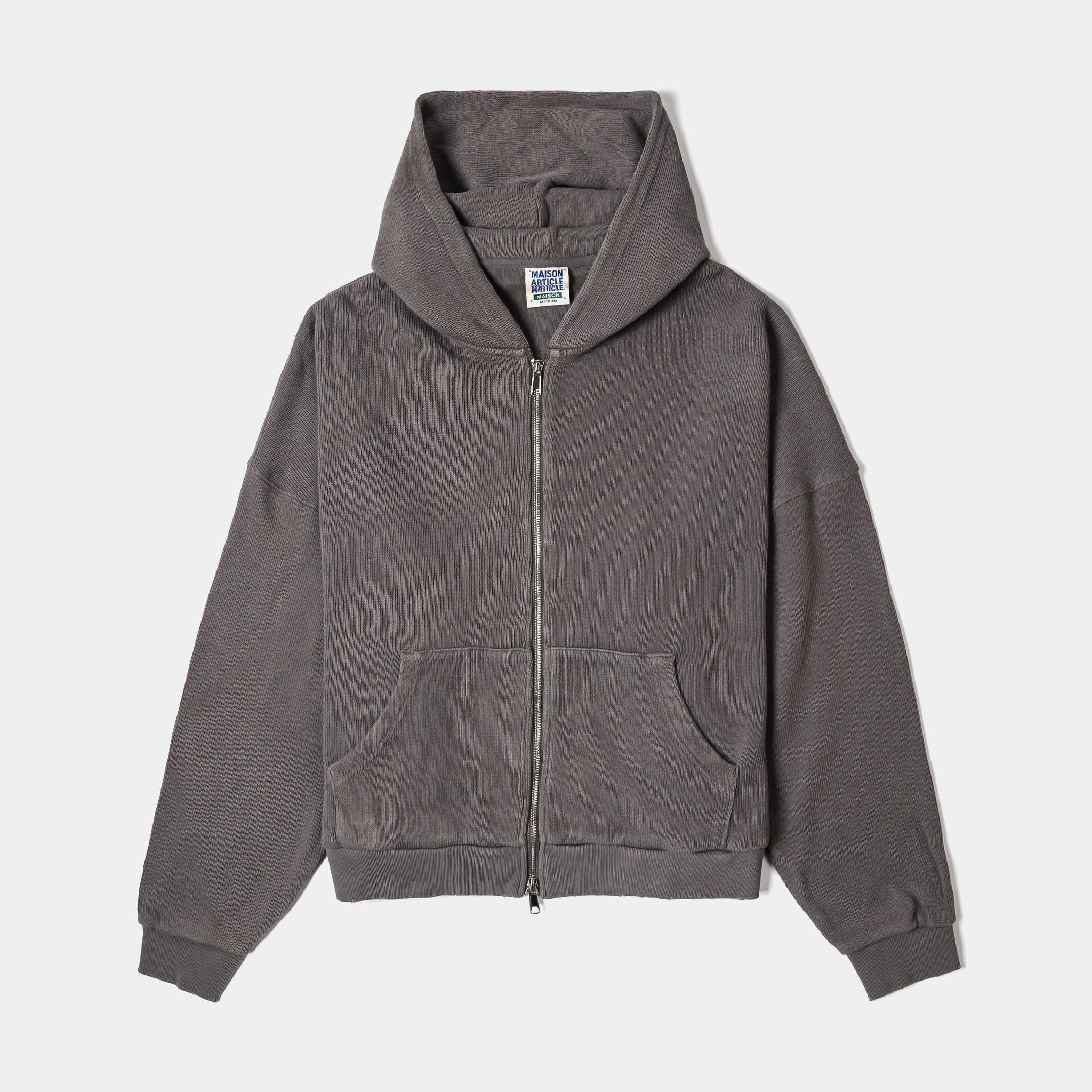 Maison Article Knit Fleece Zip Up Mens Hoodie Washed Grey MAKZH102