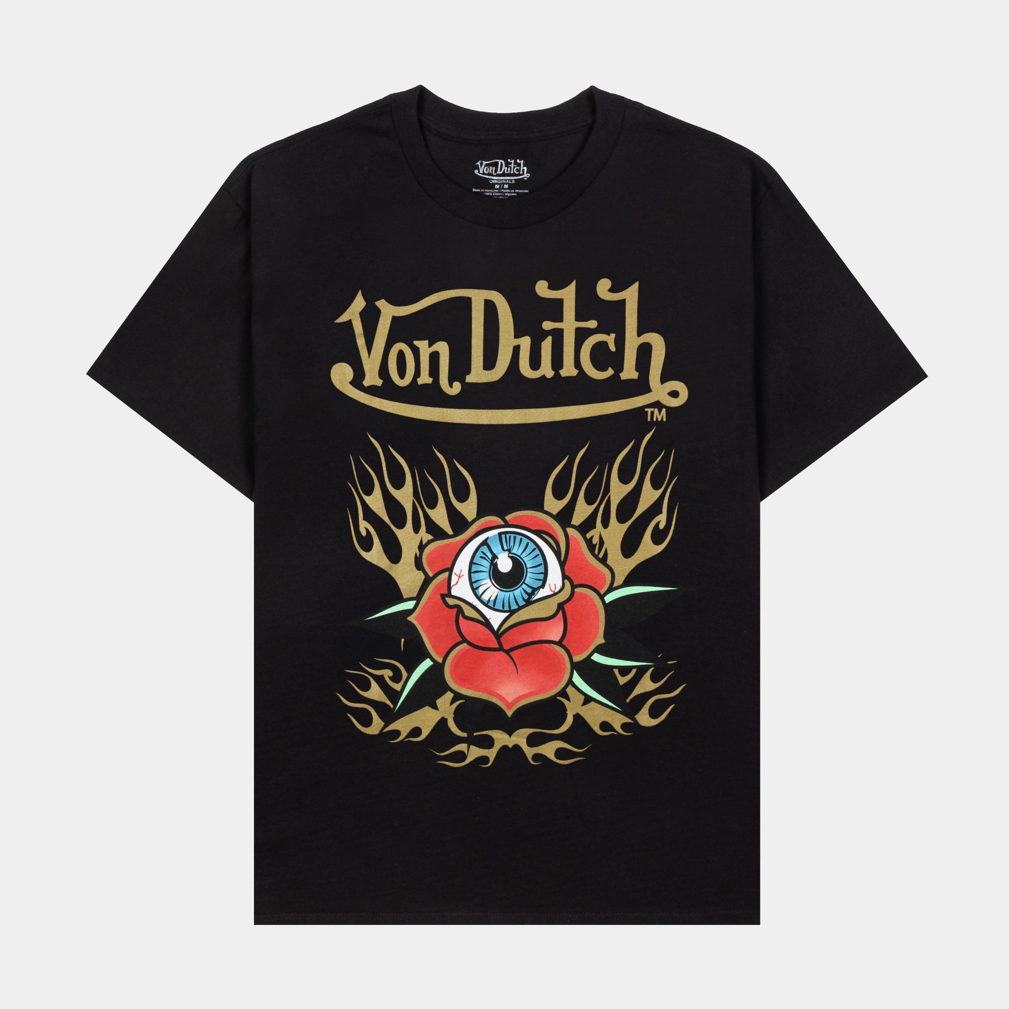 Von Dutch Flying Eye Flames Mens Short Sleeve Shirt Black Yellow