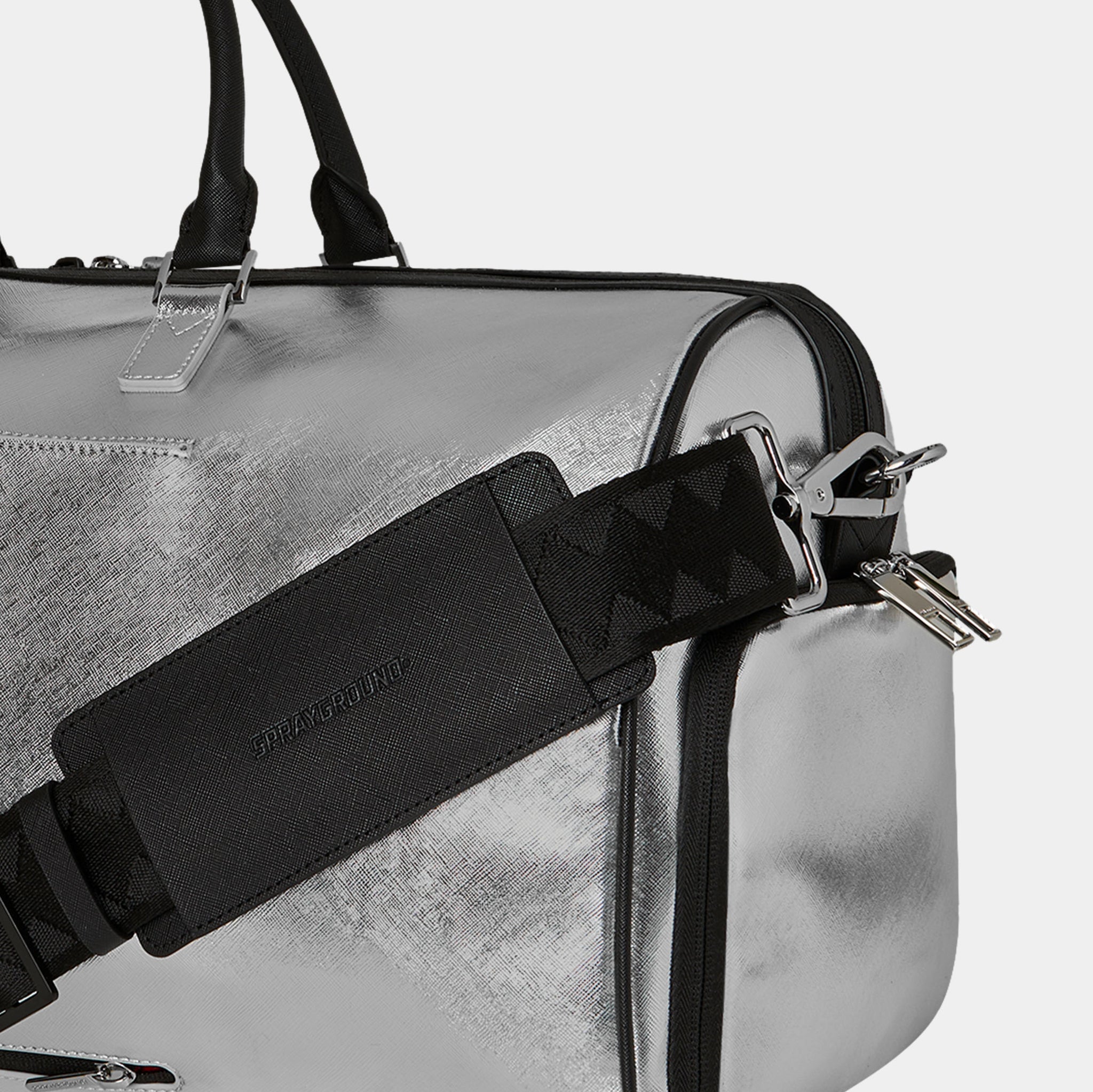 Sprayground Silver Side Drip Mens Duffle Bag Black Silver