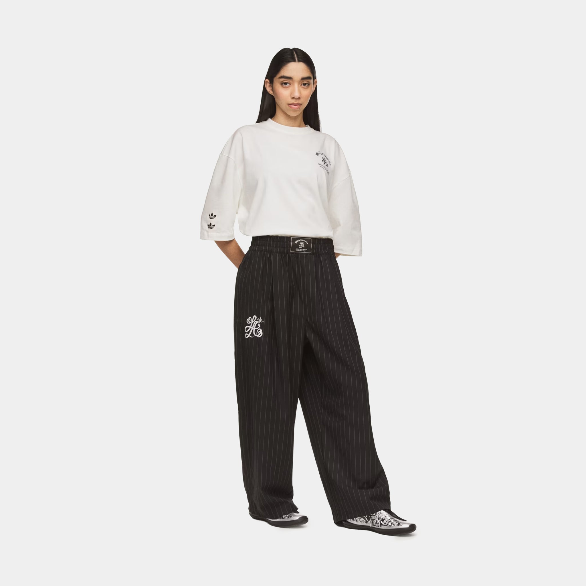 adidas Chavarria Pinstripe Track Mens Pants Black White KR8688