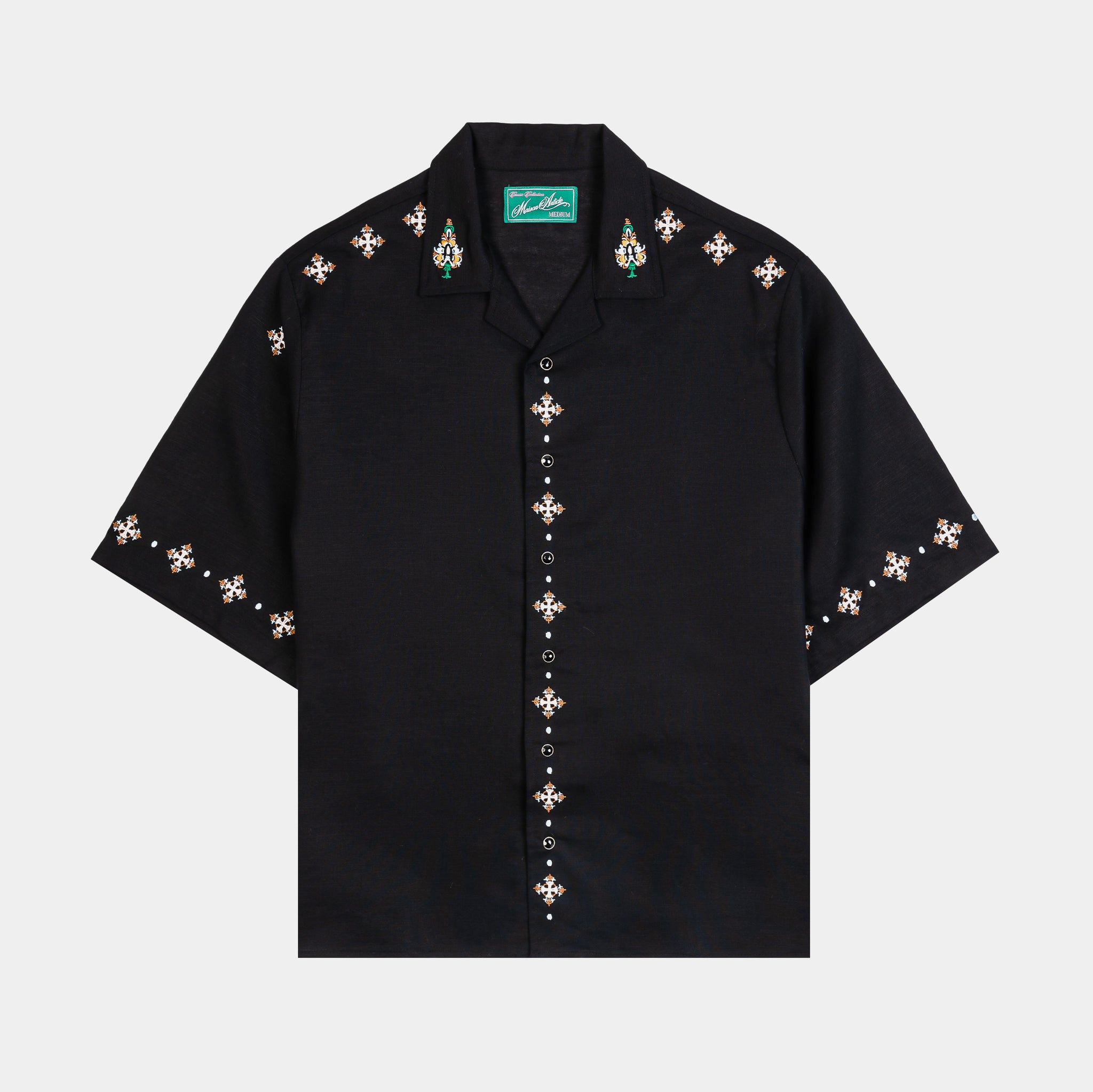 Maison Article Crosses Cotton Button Up Mens Short Sleeve Shirt
