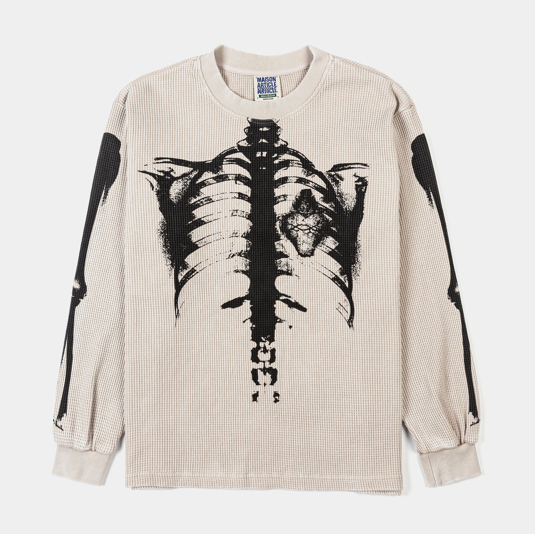 Maison Article Skeleton Thermal Mens Long Sleeve Shirt Beige Black