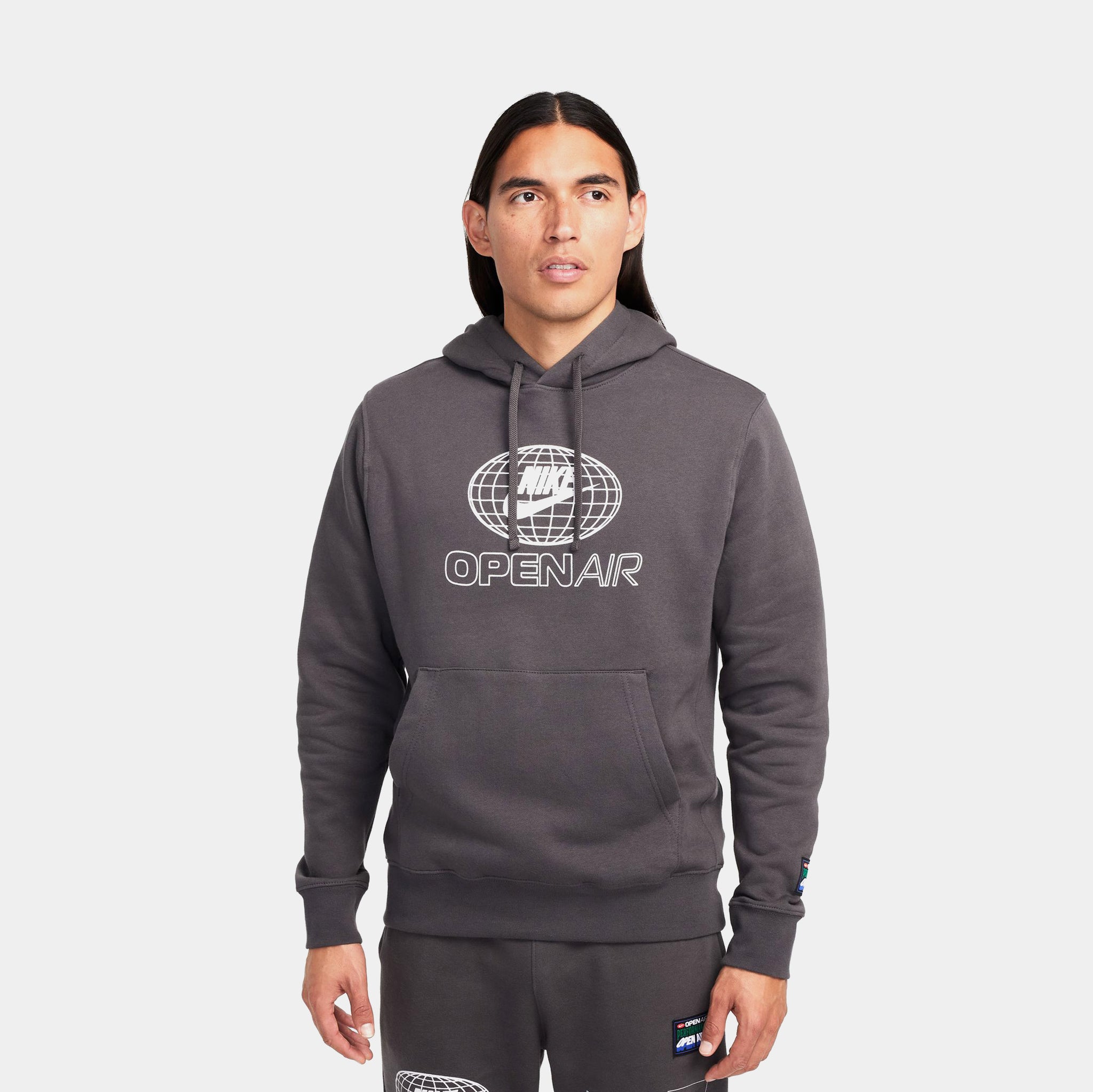 Nike NSW Club Open Air Pullover Mens Hoodie Grey Brown HV4617-254