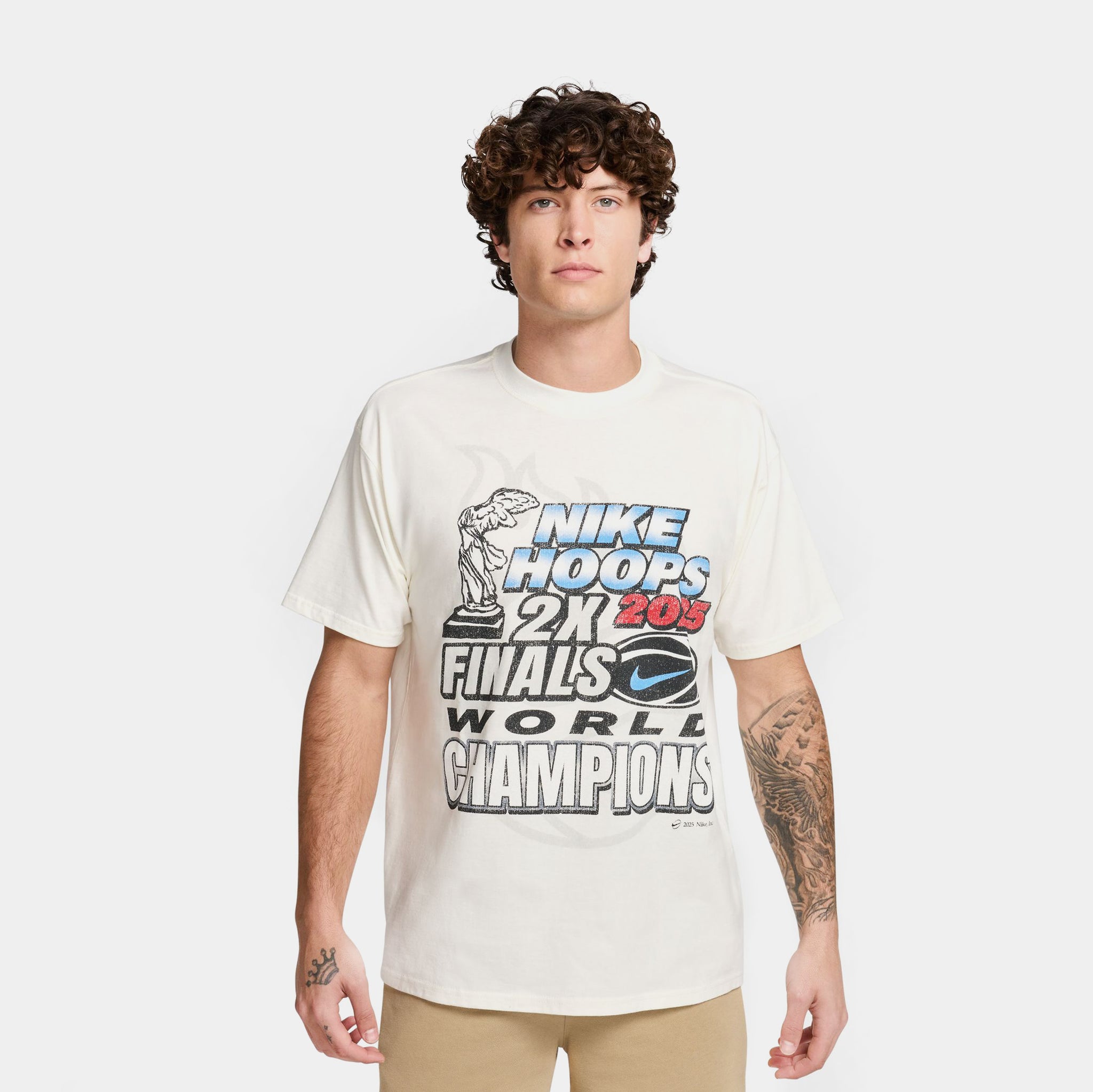 Nike Max 90 Final Champions Mens Short Sleeve Shirt Beige Blue