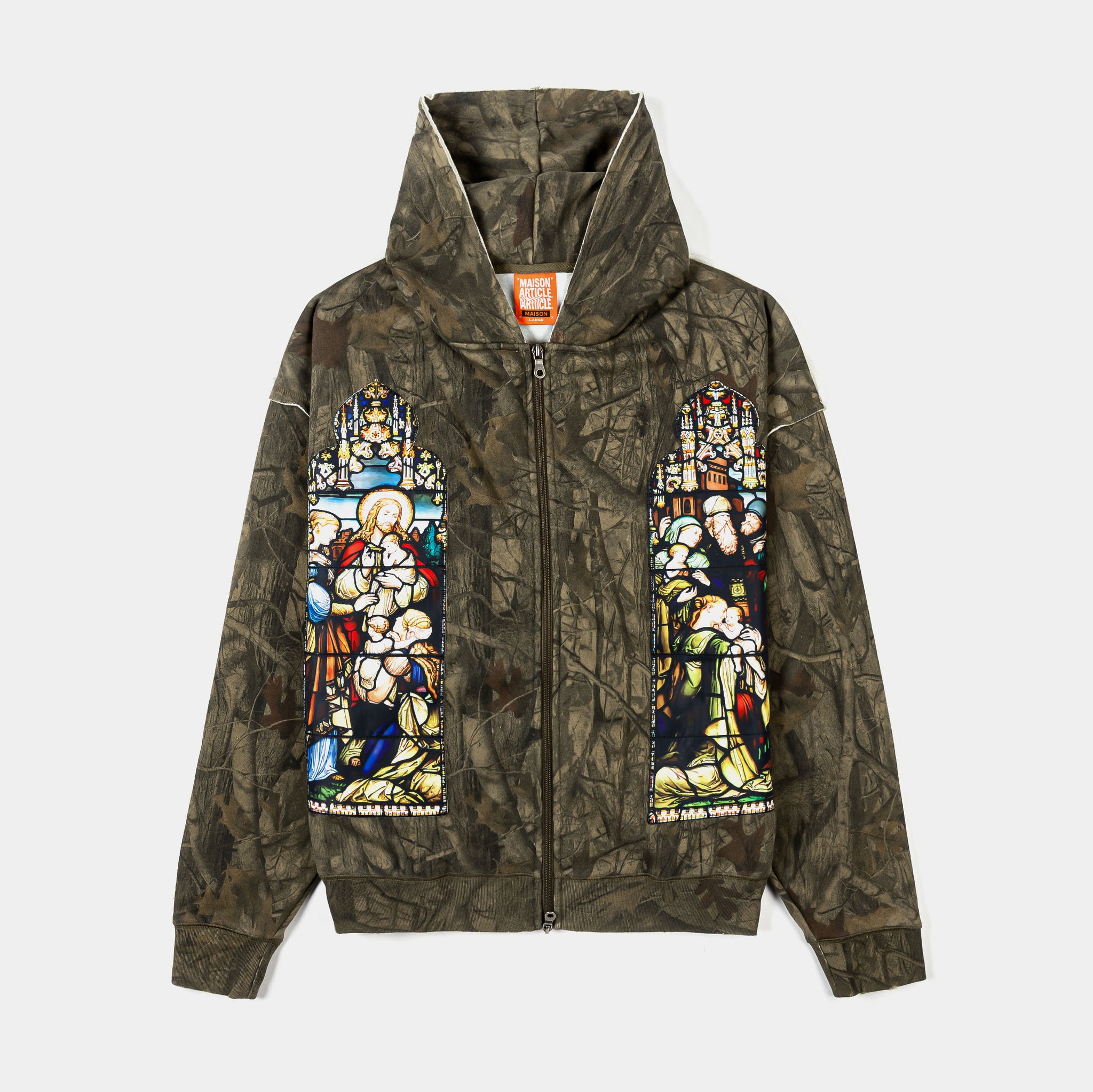 Maison Article Stained Glass Camo Fleece Zip Up Mens Hoodie Brown 