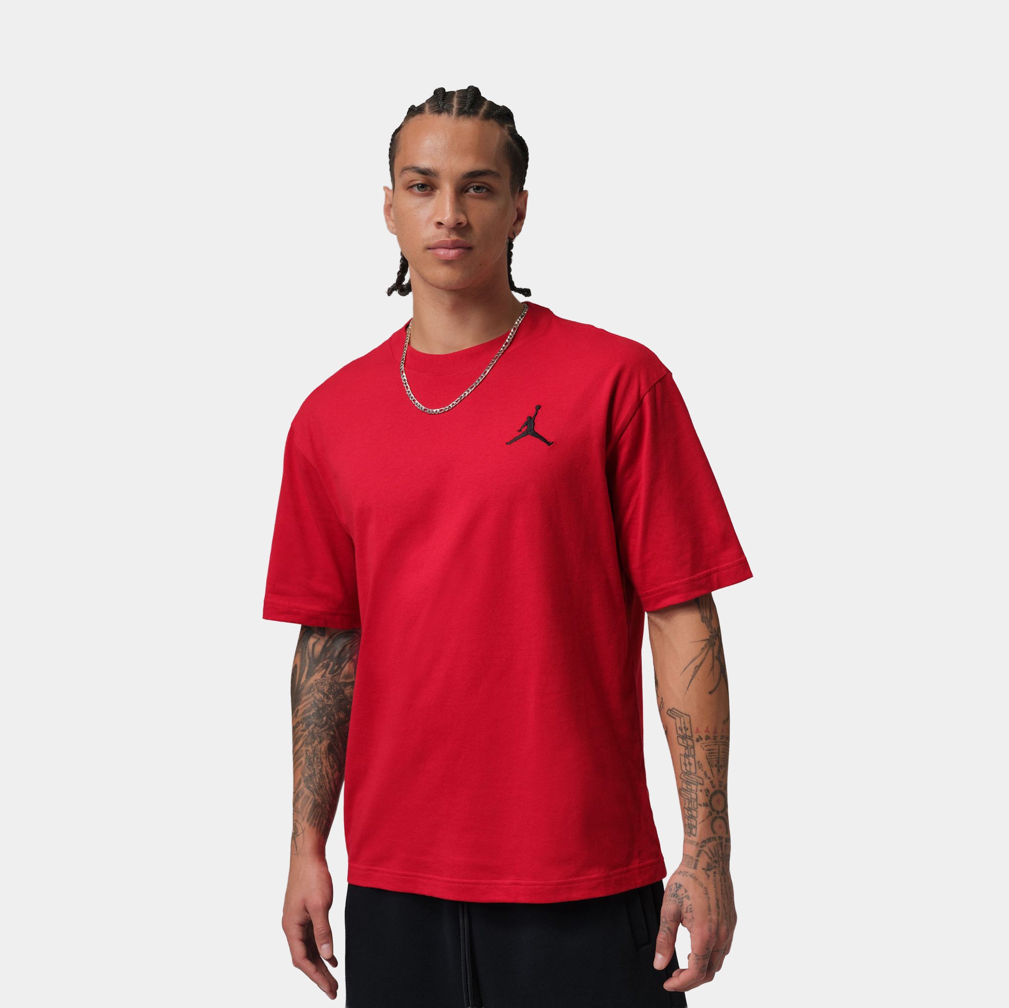 Jordan Embroidered Jumpman Mens Short Sleeve Shirt Gym Red Black