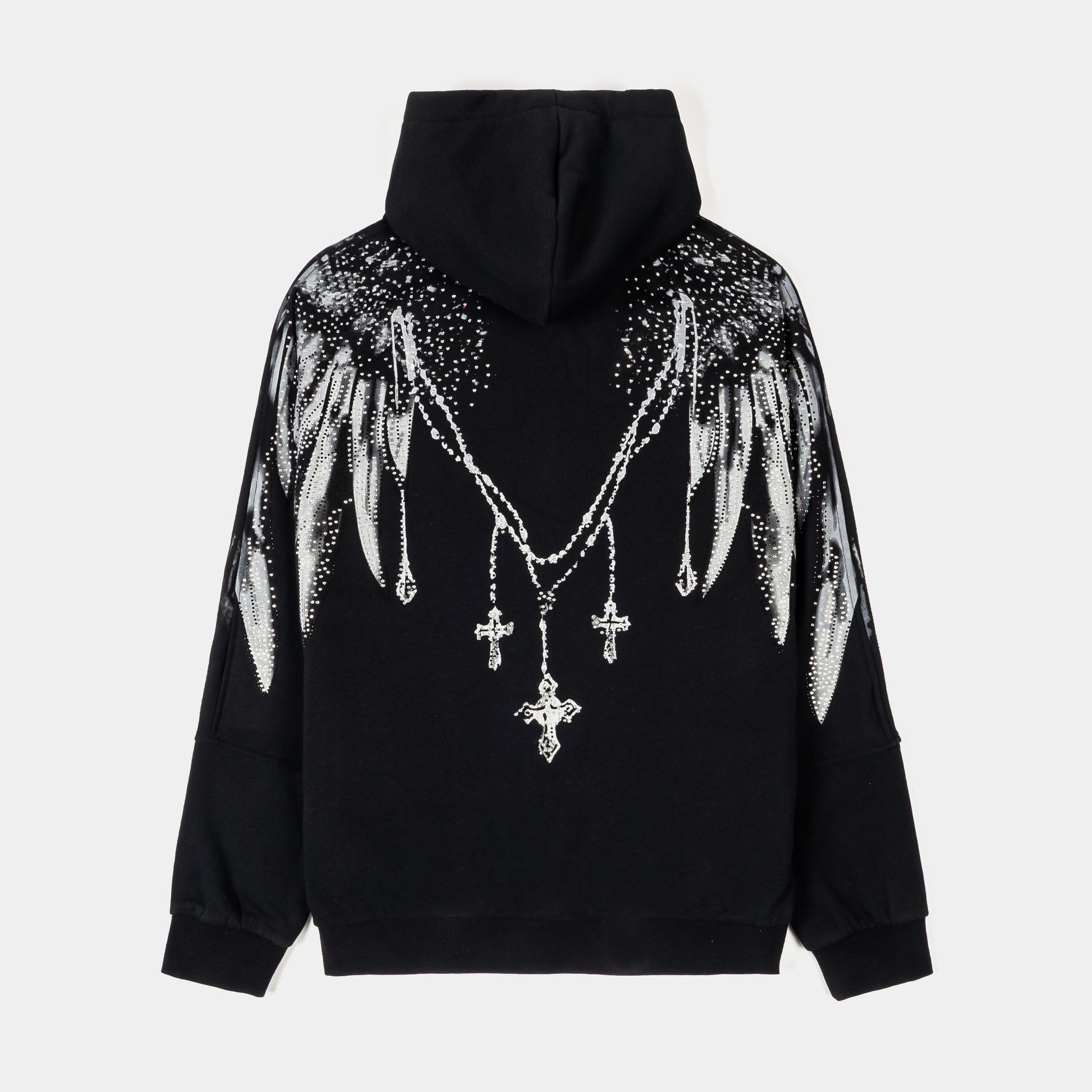 Maison Article Rhinestone Wings Zip Up Mens Hoodie Black Grey
