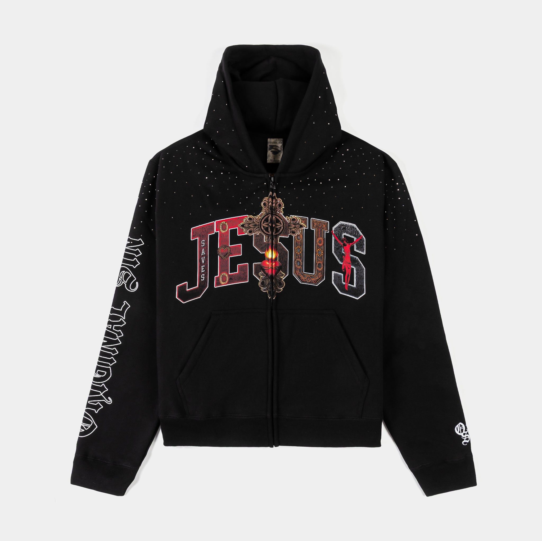 Original Sin Jesus Letters Zip Up Mens Hoodie Black White OSZH105 