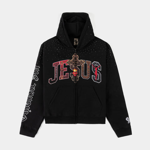 Original Sin Jesus Letters Zip Up Mens Hoodie Black White OSZH105