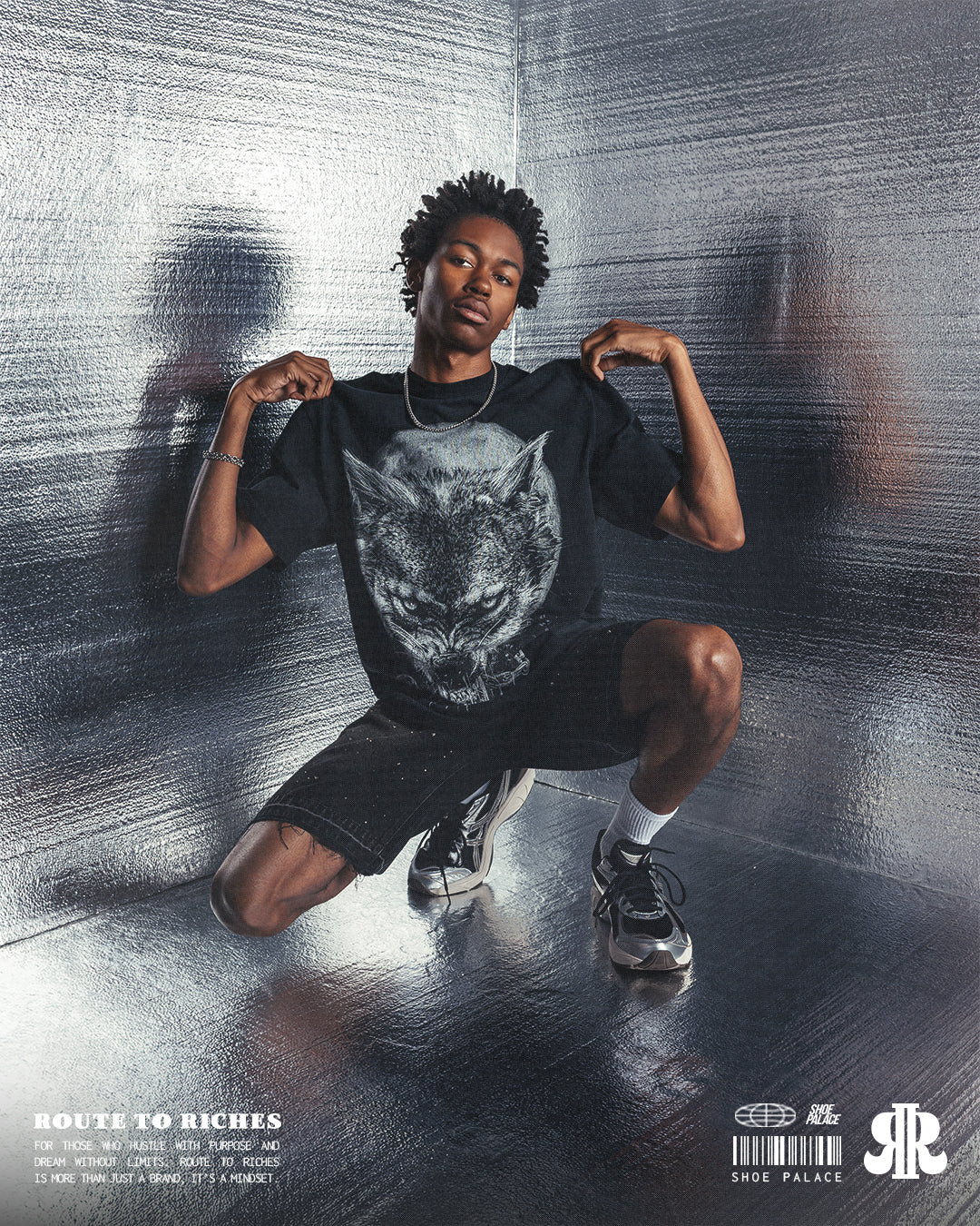Route To Riches Wolf In Chains Washed Mens Short Sleeve Shirt Grey