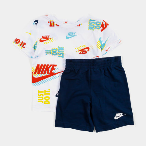 Nike Active Joy Shorts Preschool Set White Blue 86K471-U90 – Shoe Palace