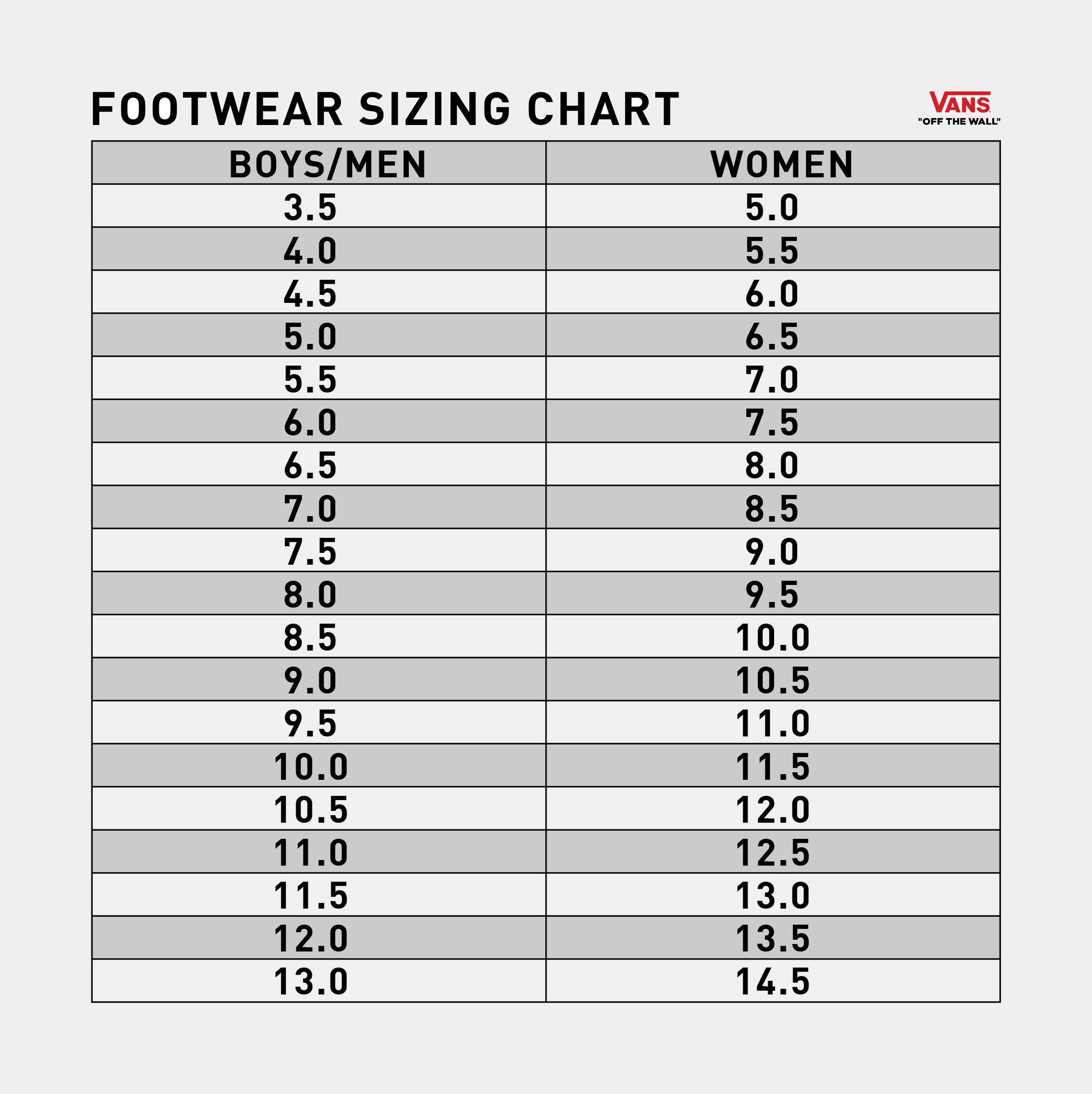 Vans toddler shoes size chart Clearance