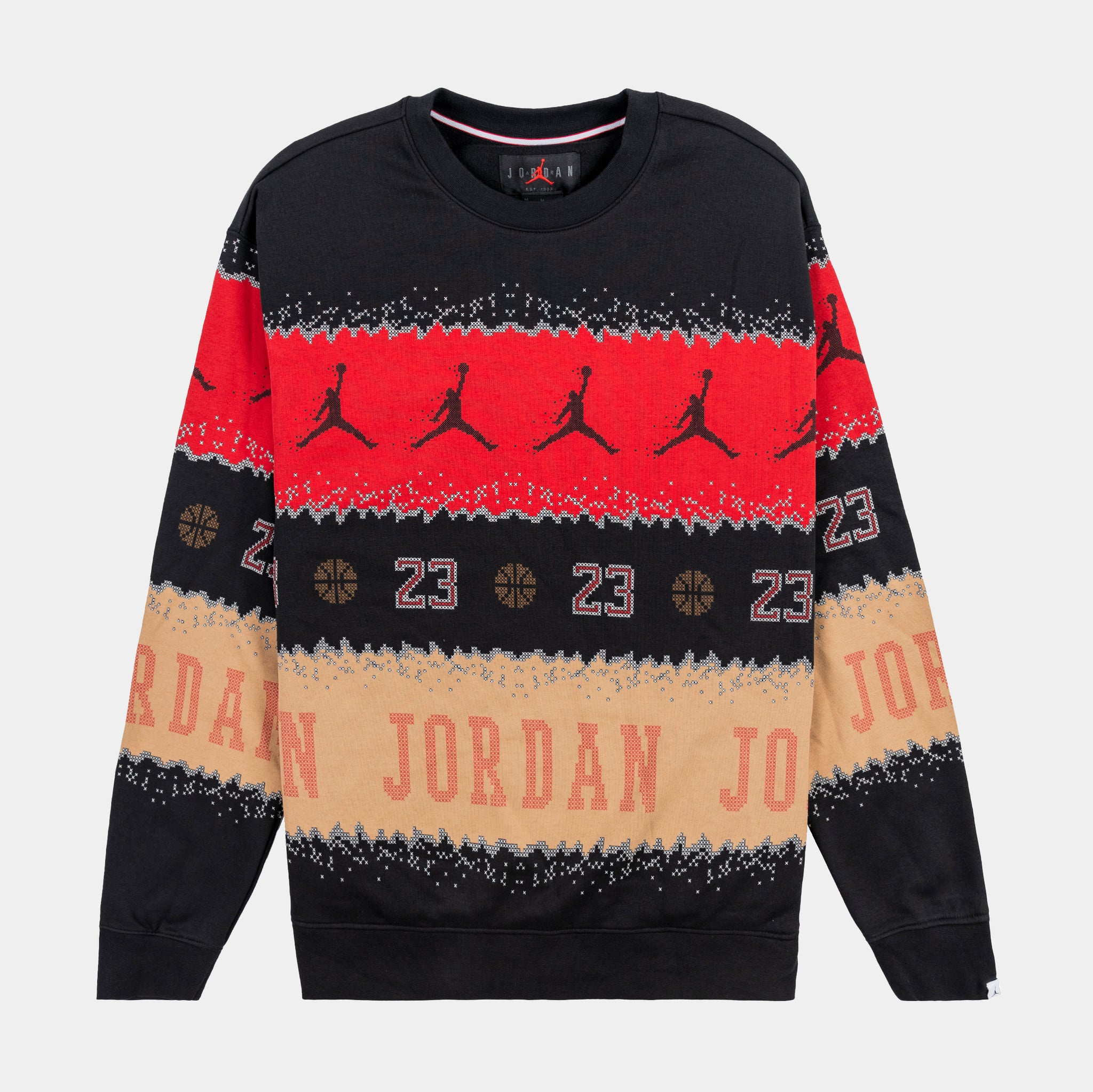Essentials Holiday Fleece Mens Crewneck Sweatshirt (Red/Black)