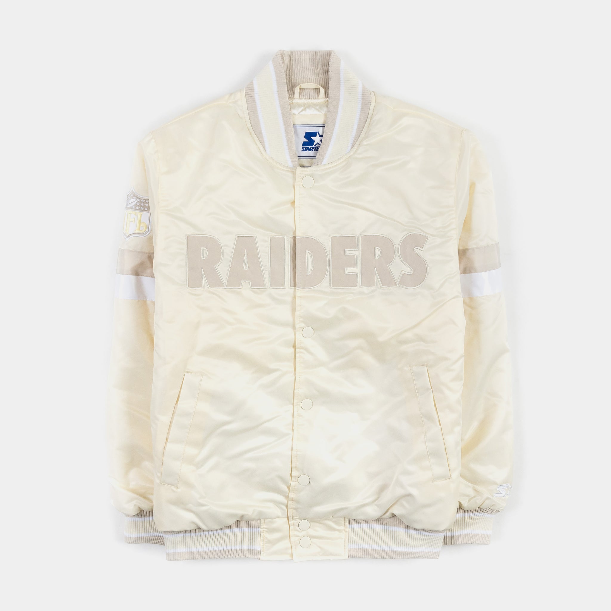 Starter Las Vegas Raiders Home Game Pearl Satin Varsity Mens